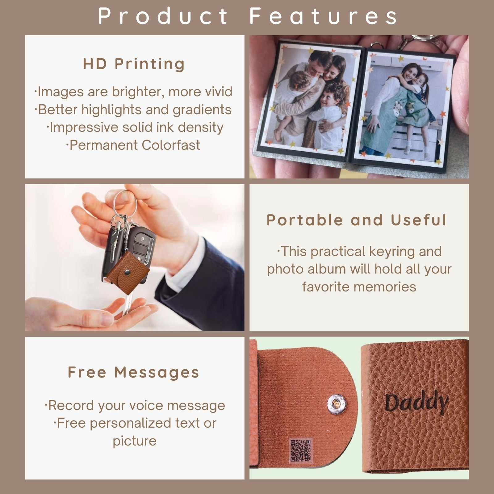 Personalized Mini Photo Keychain,Picture Keychains(Leopard print) Personalized Album, Mini Cute Key Ring Keychain with Picture Book for Family, Boyfriend, Couples, Dog, Friends - uniqicon