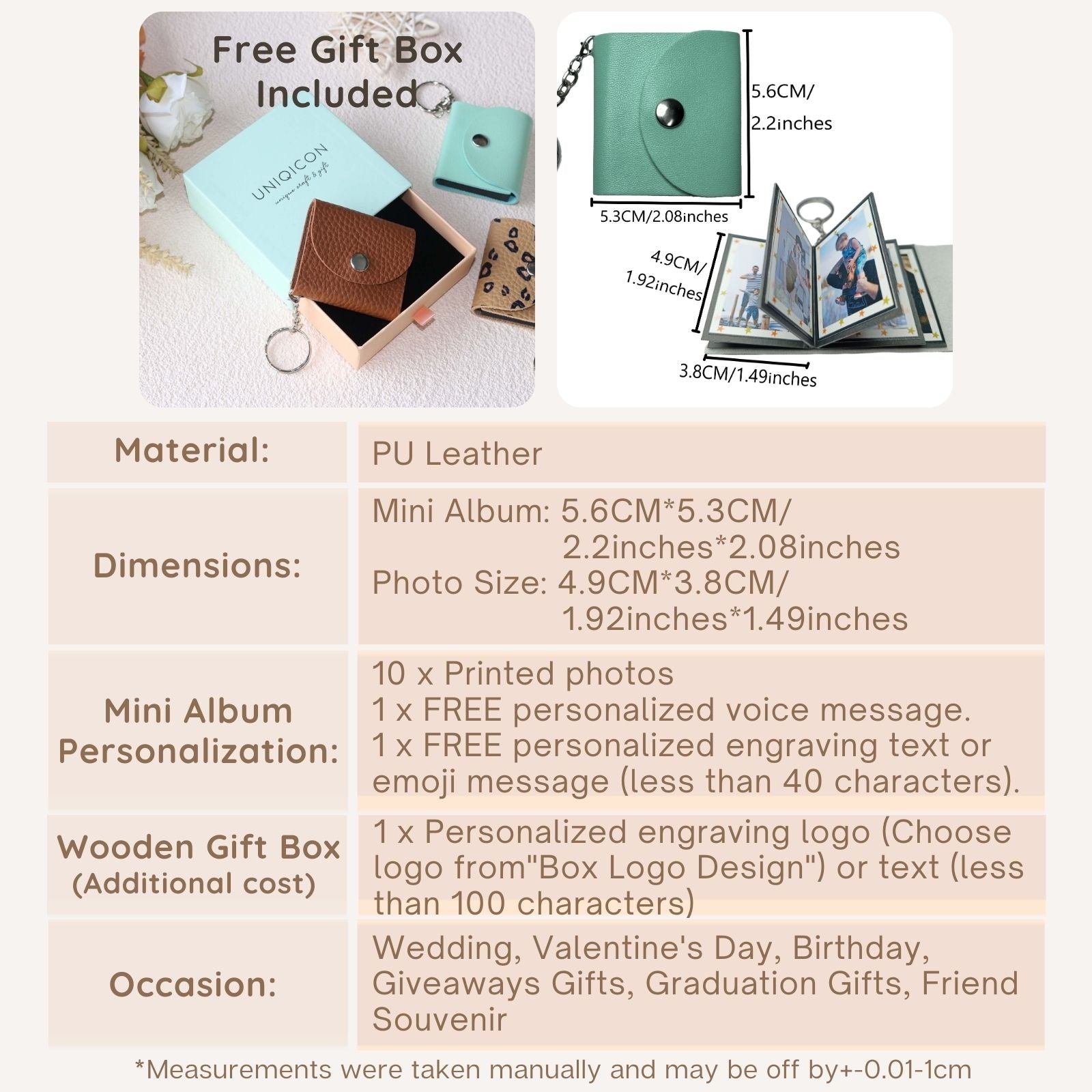 Personalized Mini Photo Keychain,Picture Keychains(Light brown) Personalized Album, Mini Cute Key Ring Keychain with Picture Book for Family, Boyfriend, Couples, Dog, Friends - uniqicon