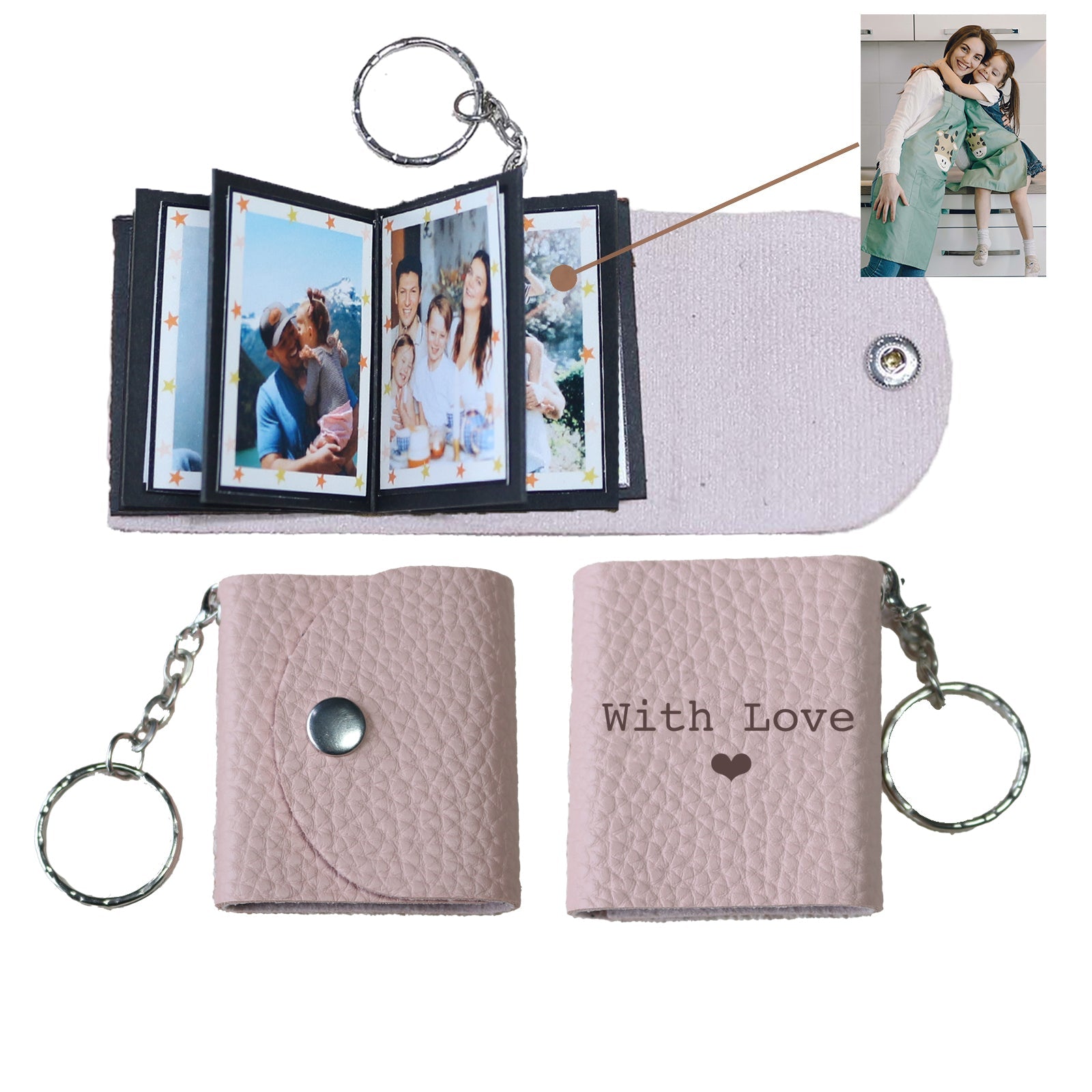 Personalized Mini Photo Keychain,Picture Keychains(Light pink) Personalized Album, Mini Cute Key Ring Keychain with Picture Book for Family, Boyfriend, Couples, Dog, Friends - uniqicon