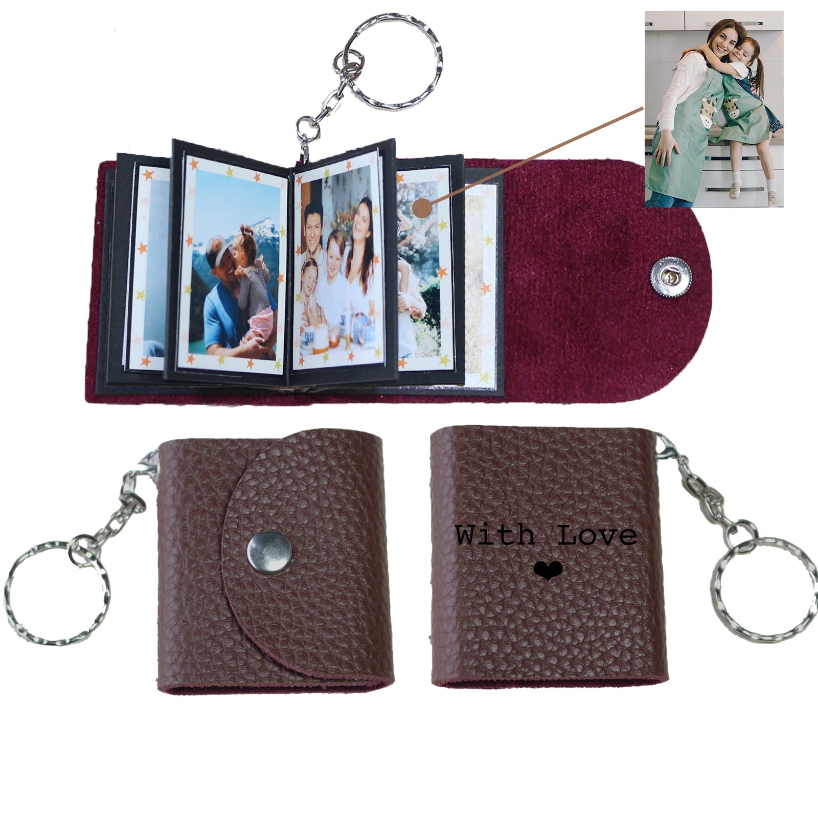 Personalized Mini Photo Keychain,Picture Keychains(Tiffany blue) Personalized Album, Mini Cute Key Ring Keychain with Picture Book for Family, Boyfriend, Couples, Dog, Friends - uniqicon