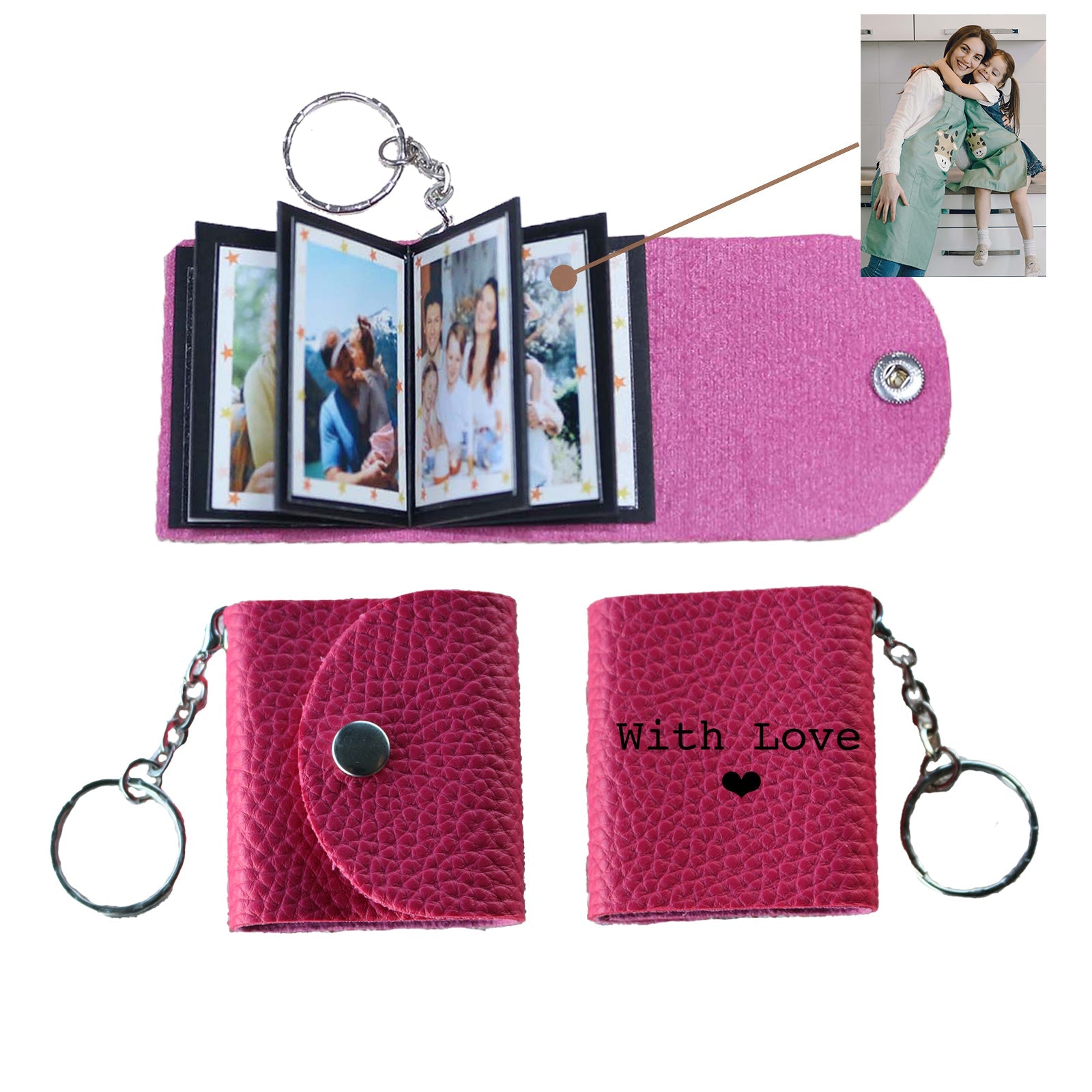 Personalized Mini Photo Keychain,Picture Keychains(White) Personalized Album, Mini Cute Key Ring Keychain with Picture Book for Family, Boyfriend, Couples, Dog, Friends - uniqicon