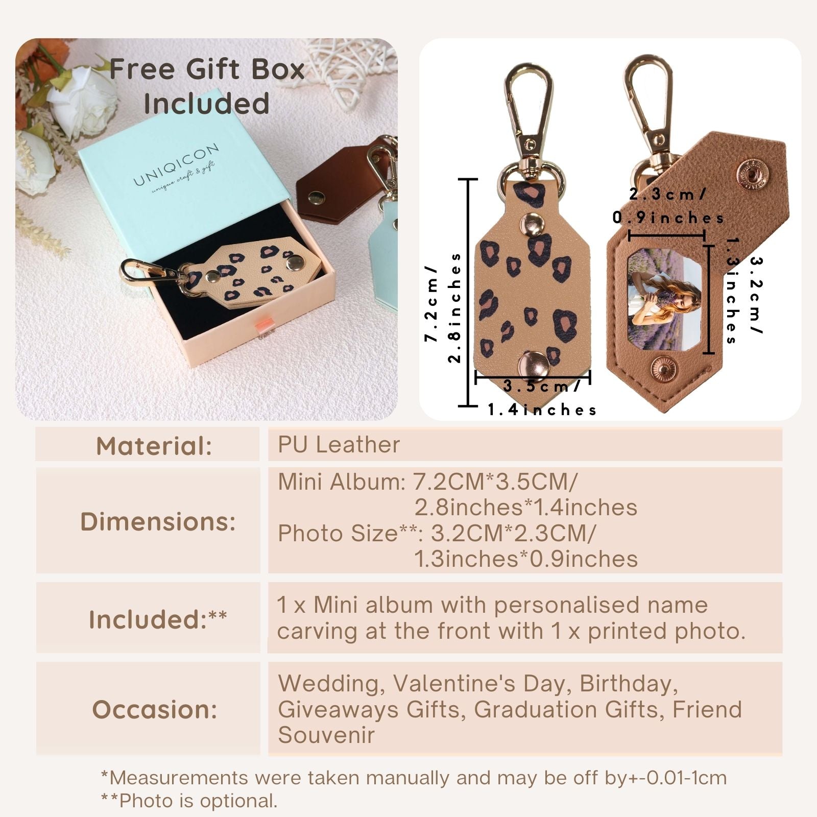 Personalized Picture Key Chains,Custom Keychain With Picture, Llaveros(Brown) Personalizados Customized Keychain Gifts For Women Boyfriend Husband Mens - uniqicon