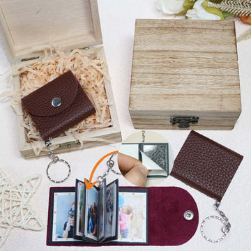 Mini Photo Keychain, Picture Keychains(Dark Brown) Personalized Album for Family
