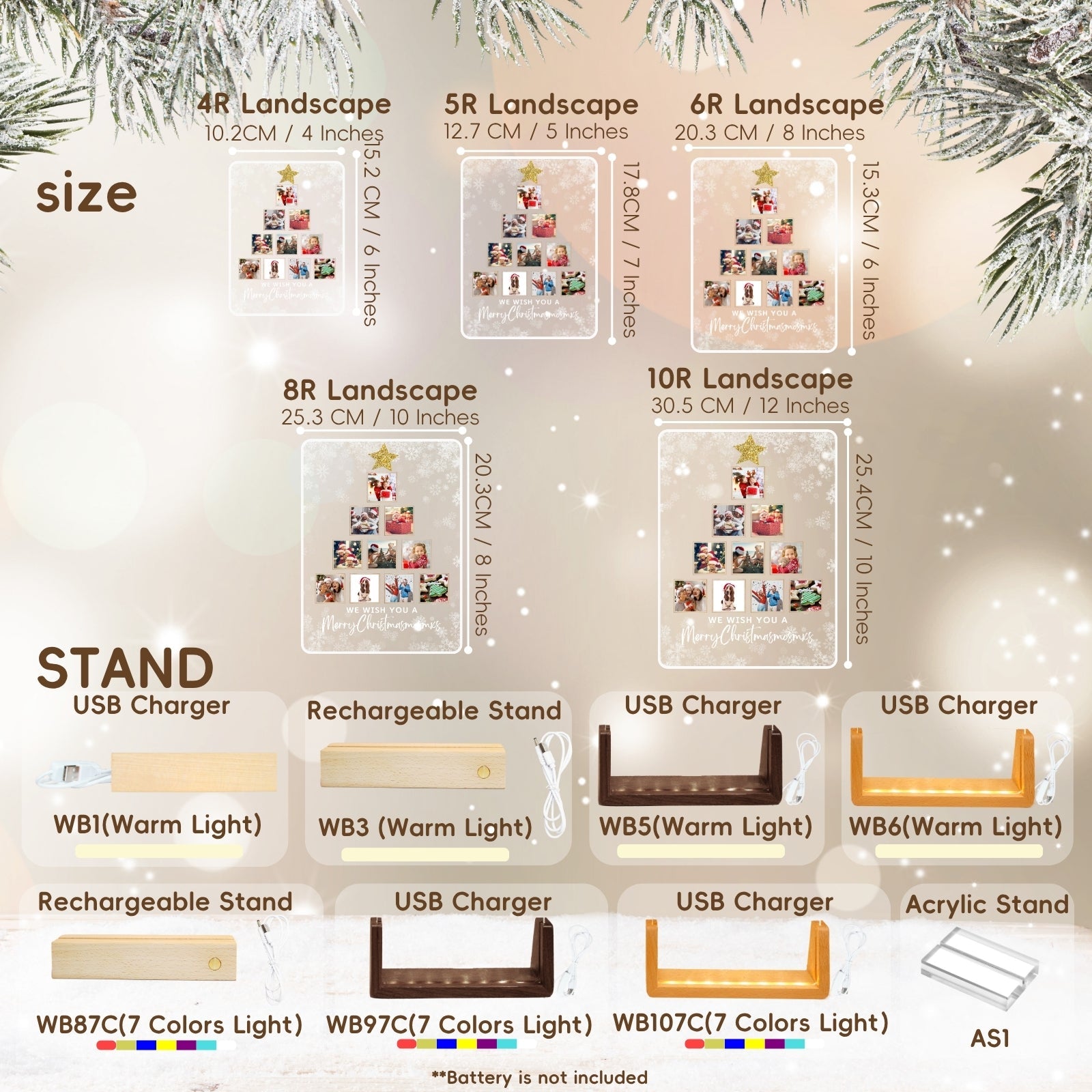 Christmas Tree Gift Night Light with Wooden Base, Personalised Photo LED Lamp, Customised Family Photo Keepsake for Dad Daddy Mum Grandma from Son Daughter Kids, Unique Acrylic Home Decor for Couple - uniqicon