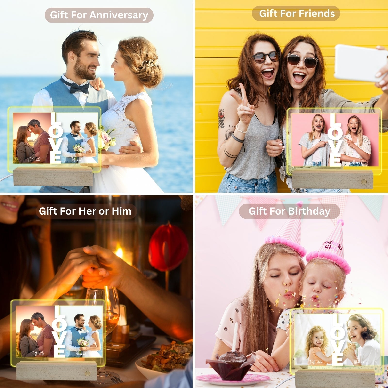 Customised Acrylic Plaque Night Lights,Couple Photos Gift for Valentines,Wedding Anniversary Engagement Gift for Him Her Girlfriend Boyfriend Husband Wife, Romantic LED Night Light Decor - uniqicon