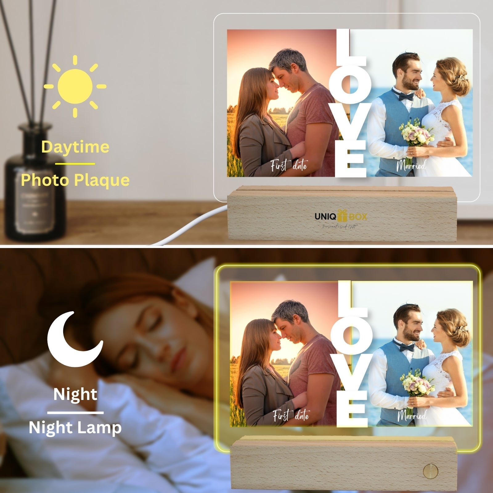 Customised Acrylic Plaque Night Lights,Couple Photos Gift for Valentines,Wedding Anniversary Engagement Gift for Him Her Girlfriend Boyfriend Husband Wife, Romantic LED Night Light Decor - uniqicon