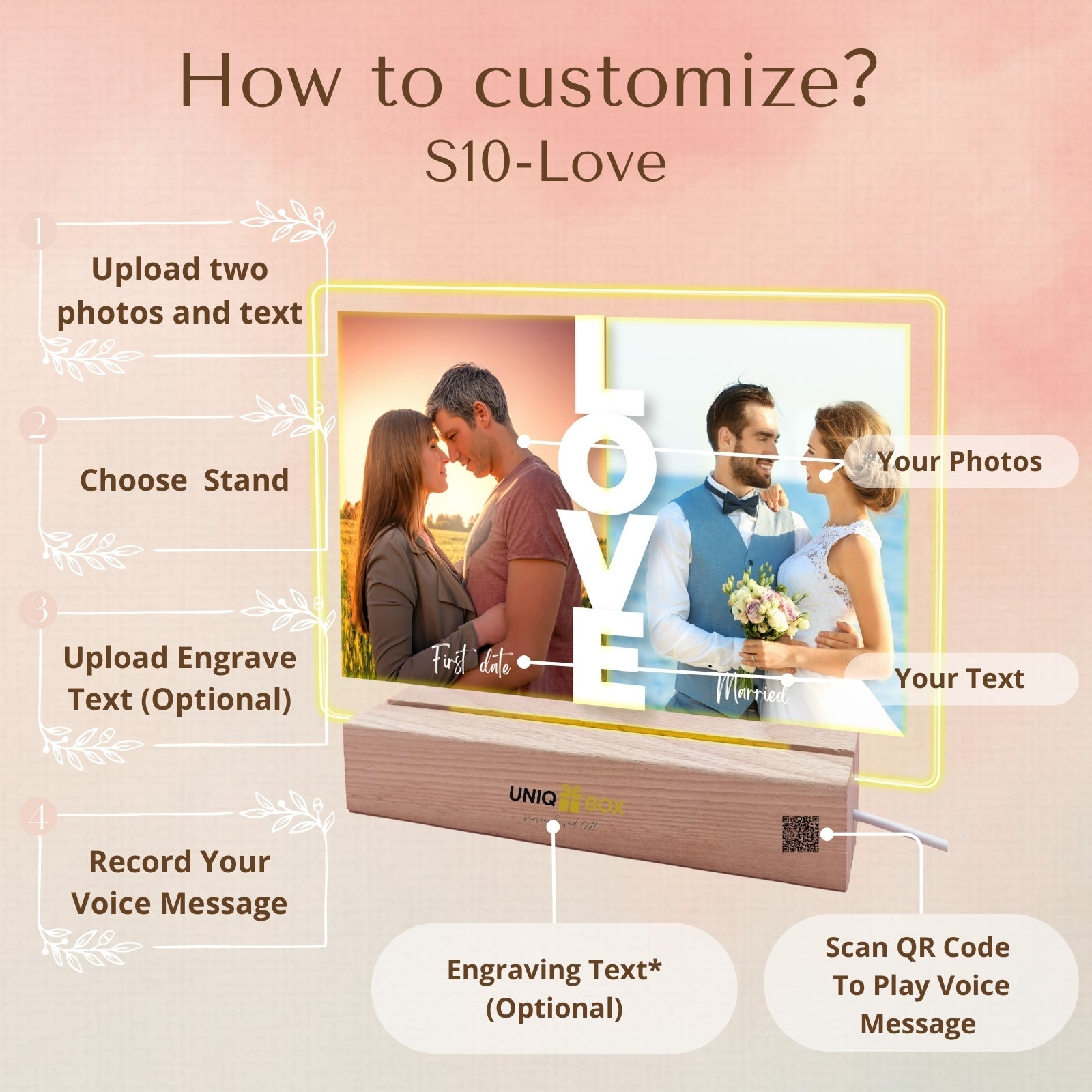 Customised Acrylic Plaque Night Lights,Couple Photos Gift for Valentines,Wedding Anniversary Engagement Gift for Him Her Girlfriend Boyfriend Husband Wife, Romantic LED Night Light Decor - uniqicon