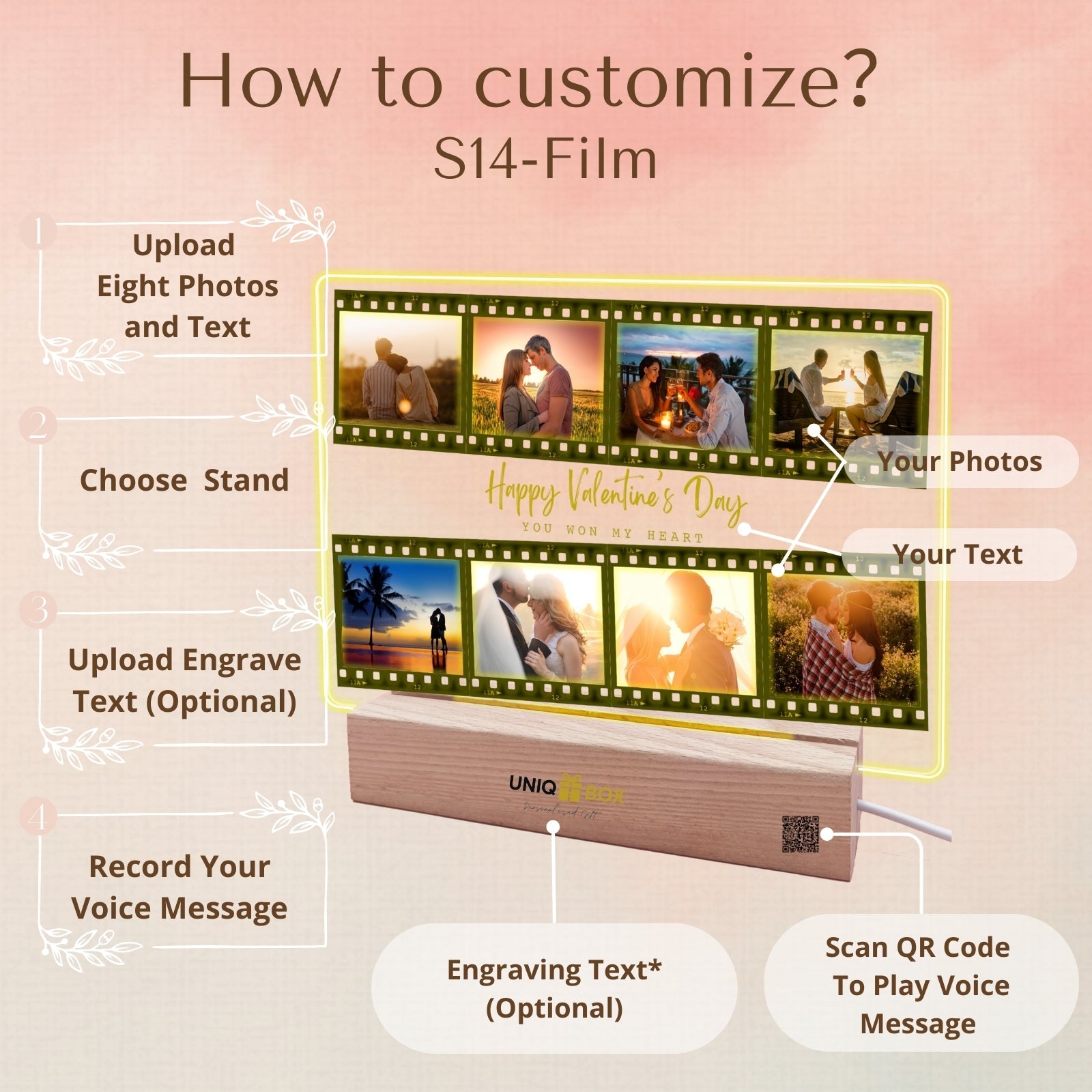 Customised LED Film Photo Frame,Personalised Valentines Day Gift for Him Her Boyfriend Girlfriend, Romantic Couples Picture Light for Wedding Anniversary Engagement Husband,I Love You Decor - uniqicon