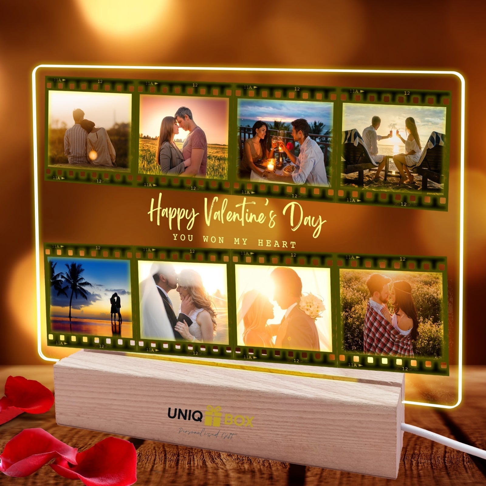 Customised LED Film Photo Frame,Personalised Valentines Day Gift for Him Her Boyfriend Girlfriend, Romantic Couples Picture Light for Wedding Anniversary Engagement Husband,I Love You Decor - uniqicon