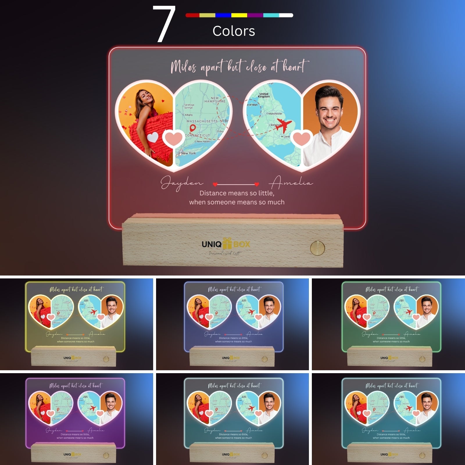Customised Photo Gifts with LED Frame for Him Her, Long Distance Couple Valentines Day Wedding Anniversary Engagement Gift, I Love You Soulmate Boyfriend Future Husband Romantic Decor - uniqicon