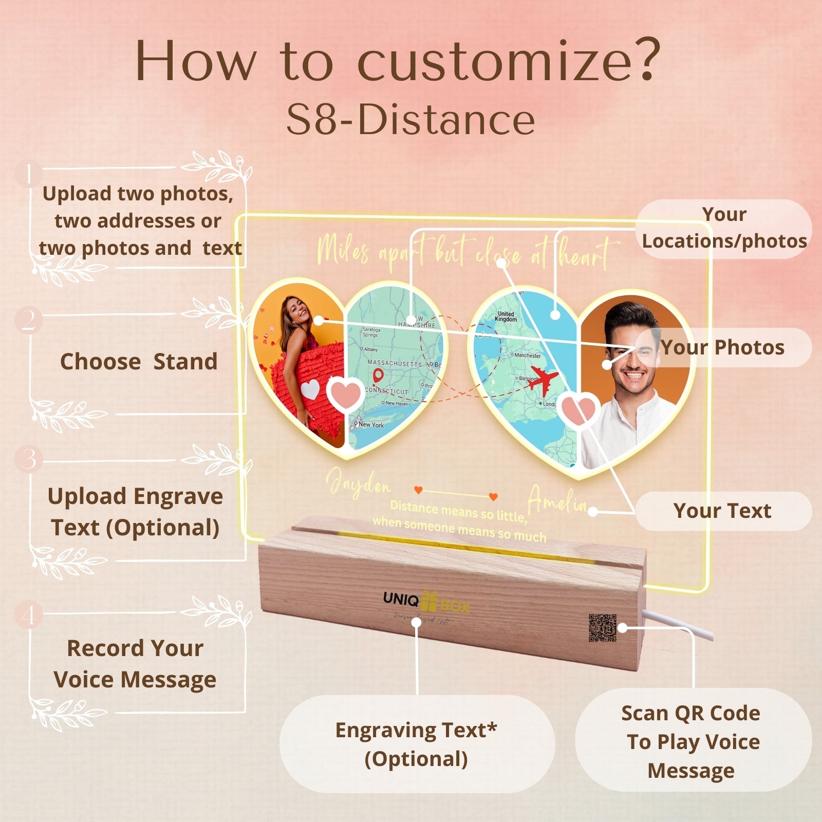 Customised Photo Gifts with LED Frame for Him Her, Long Distance Couple Valentines Day Wedding Anniversary Engagement Gift, I Love You Soulmate Boyfriend Future Husband Romantic Decor - uniqicon