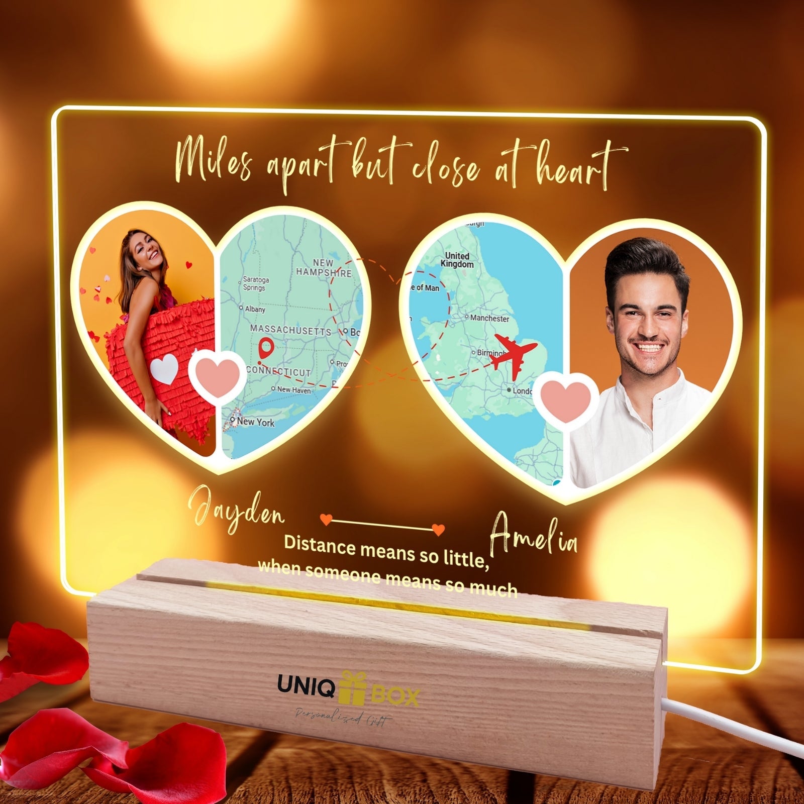 Customised Photo Gifts with LED Frame for Him Her, Long Distance Couple Valentines Day Wedding Anniversary Engagement Gift, I Love You Soulmate Boyfriend Future Husband Romantic Decor - uniqicon