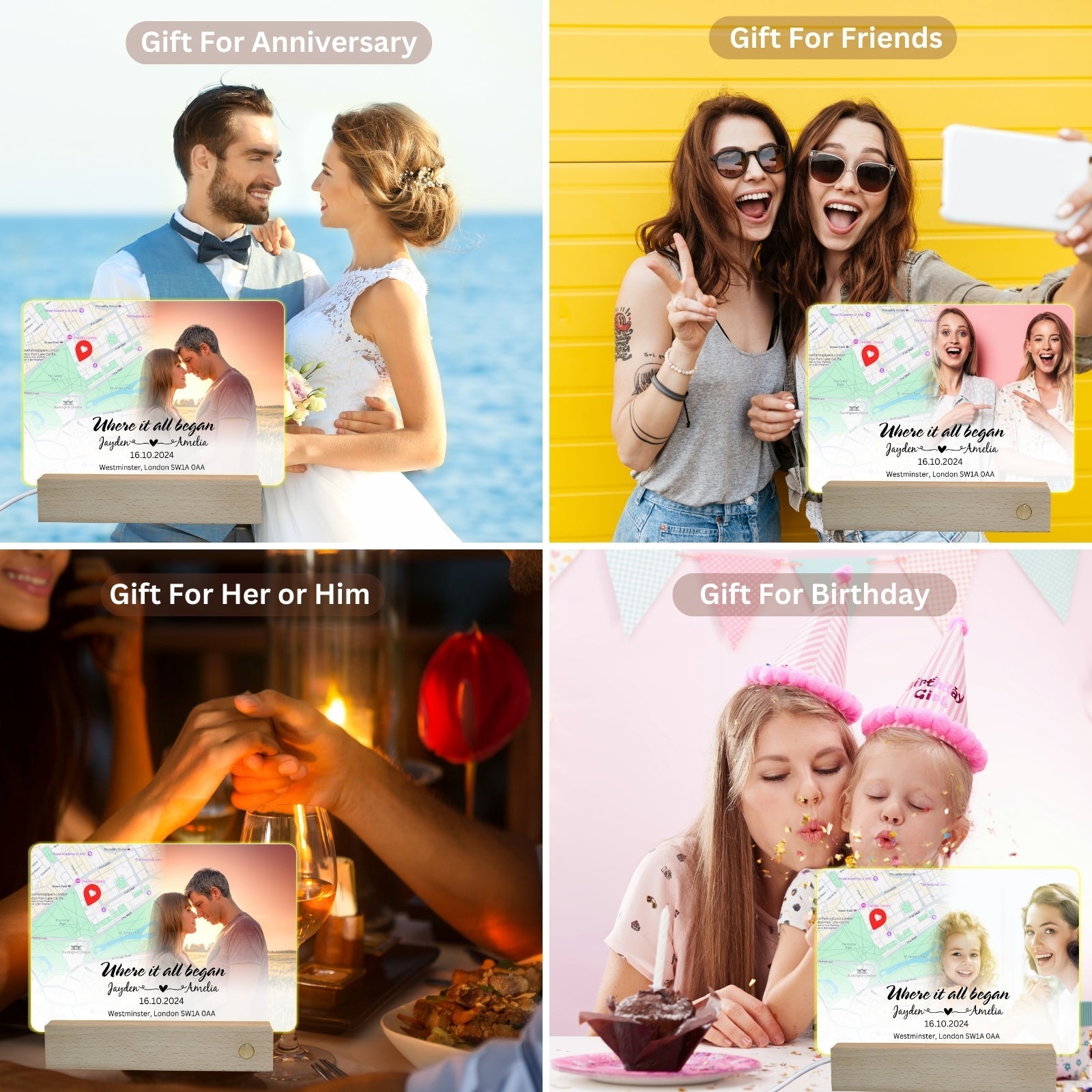 Engagement Gifts for Future Husband,Where It All Began Map with LED Photo Frame,Romantic Valentines Gifts for Him,Her,Boyfriend - uniqicon