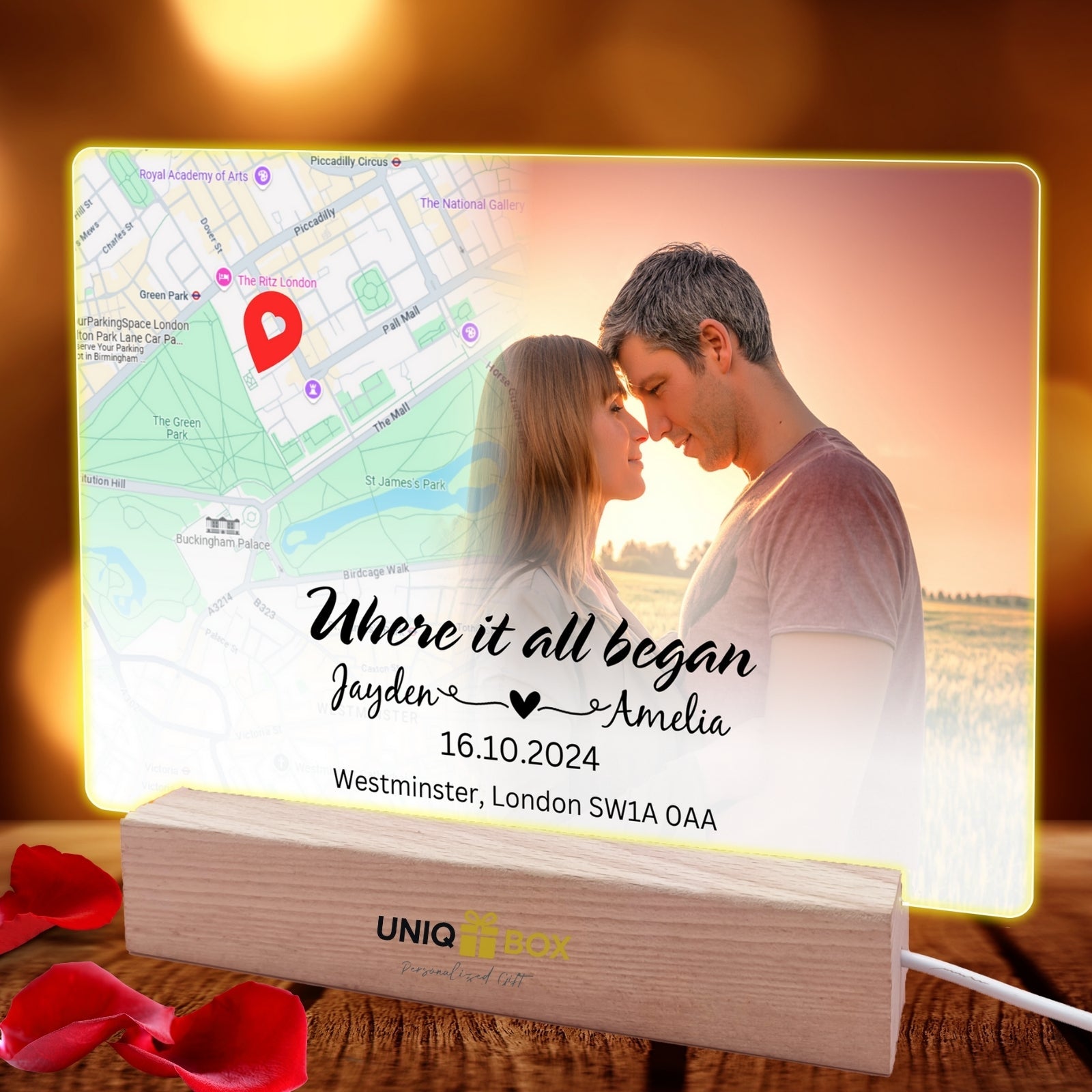 Engagement Gifts for Future Husband,Where It All Began Map with LED Photo Frame,Romantic Valentines Gifts for Him,Her,Boyfriend - uniqicon