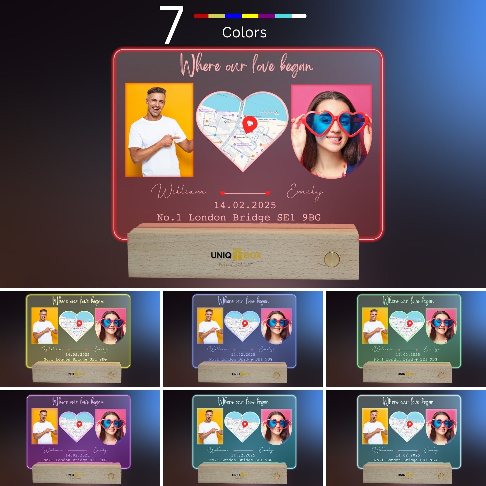 First Valentines Gifts for Her,The Day Where Our Love Begin Frame,Personalised Romantic First Wedding Anniversary Engagement Gifts for Couple,Husband,Boyfriend,Her,Him,LED Photo Frame - uniqicon