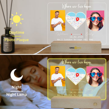 First Valentines Gifts for Her,The Day Where Our Love Begin Frame,Personalised Romantic First Wedding Anniversary Engagement Gifts for Couple,Husband,Boyfriend,Her,Him,LED Photo Frame - uniqicon