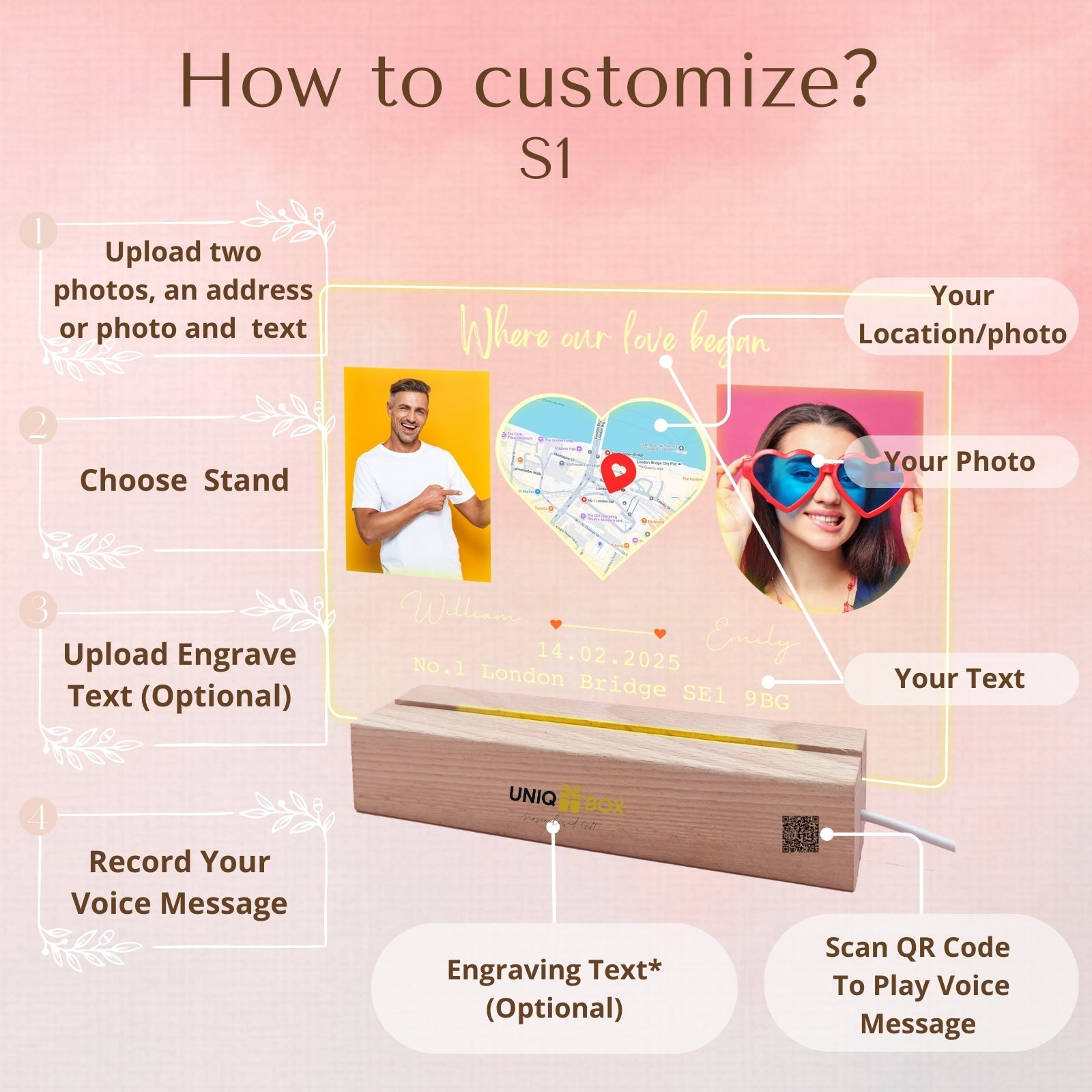 First Valentines Gifts for Her,The Day Where Our Love Begin Frame,Personalised Romantic First Wedding Anniversary Engagement Gifts for Couple,Husband,Boyfriend,Her,Him,LED Photo Frame - uniqicon