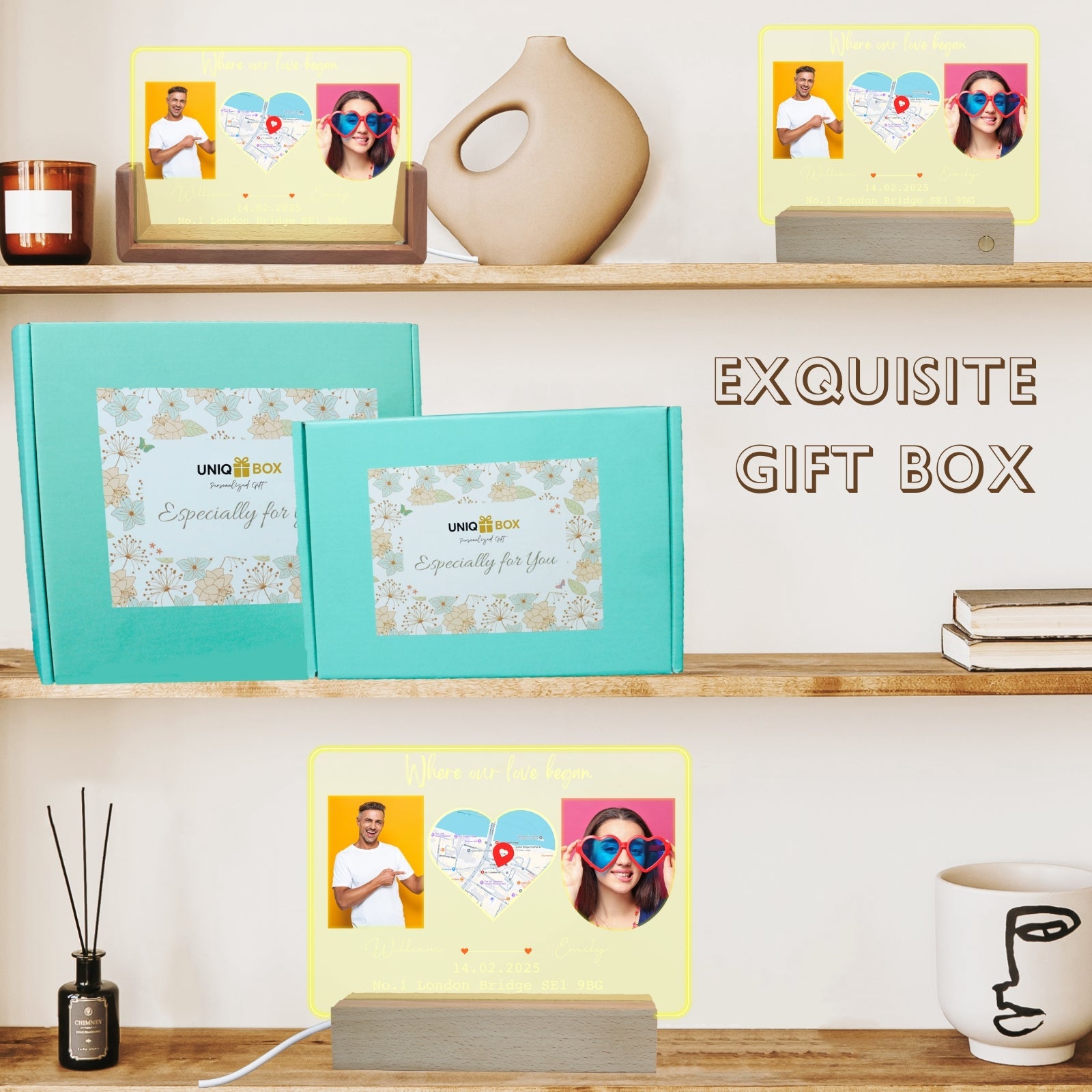 First Valentines Gifts for Her,The Day Where Our Love Begin Frame,Personalised Romantic First Wedding Anniversary Engagement Gifts for Couple,Husband,Boyfriend,Her,Him,LED Photo Frame - uniqicon