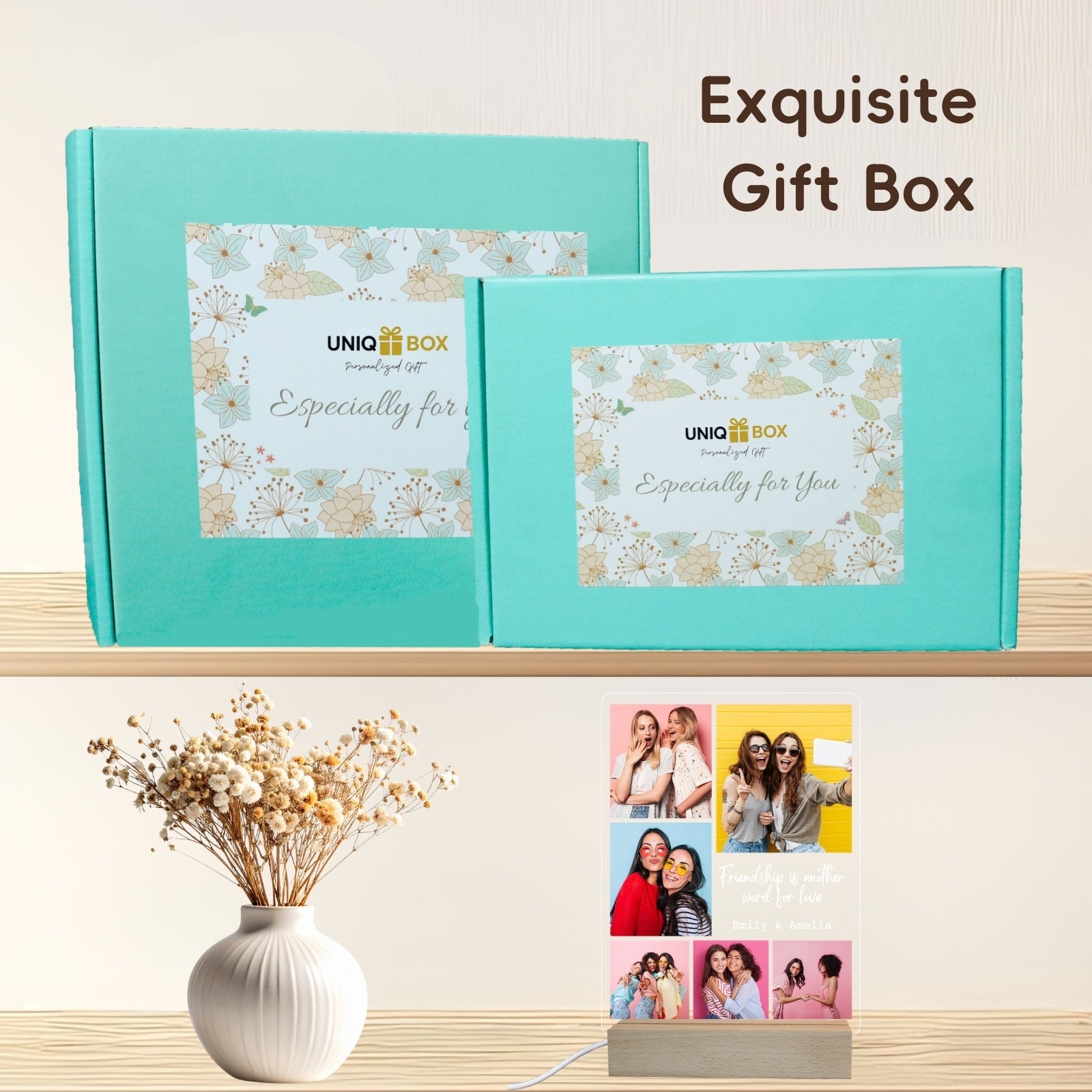Friendship Gifts for Women, Best Friend Birthday Gifts, Personalised Multiple Photo Frame Collage LED Light,Custom Picture Plaque Female Friends, Photo Frames Multiple Pictures - uniqicon