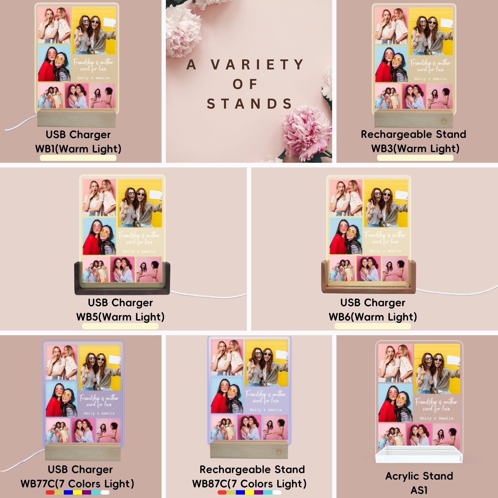 Friendship Gifts for Women, Best Friend Birthday Gifts, Personalised Multiple Photo Frame Collage LED Light,Custom Picture Plaque Female Friends, Photo Frames Multiple Pictures - uniqicon