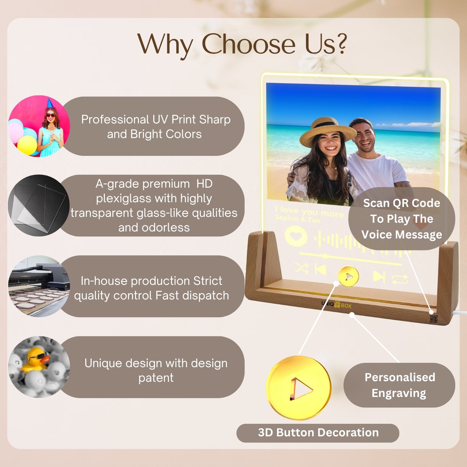 Gifts for Boyfriend, Girlfriend Birthday, Personalised Spotify Song Plaque Photo Frame,Customised Sentimental Cute Anniversar ypresent for Him Her Couple BF men - uniqicon