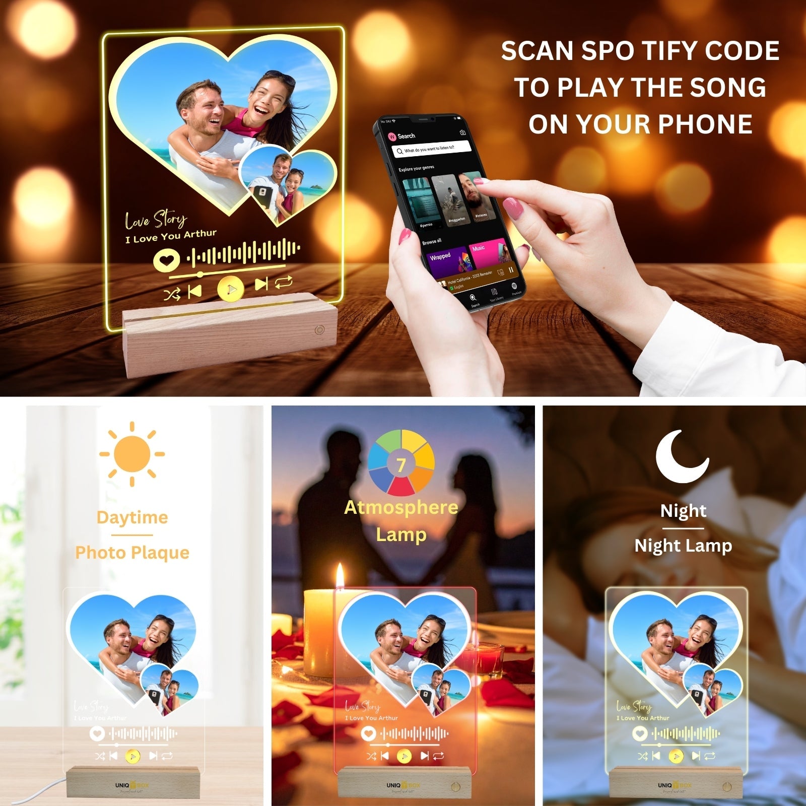 Gifts for Couple, Personalised Spotify Plaque Heart Photo Frame,Anniversary Wedding Gifts for Couples, Custom Music Picture Plaque Birthday Gift for Husband Girlfriend Boyfriend - uniqicon
