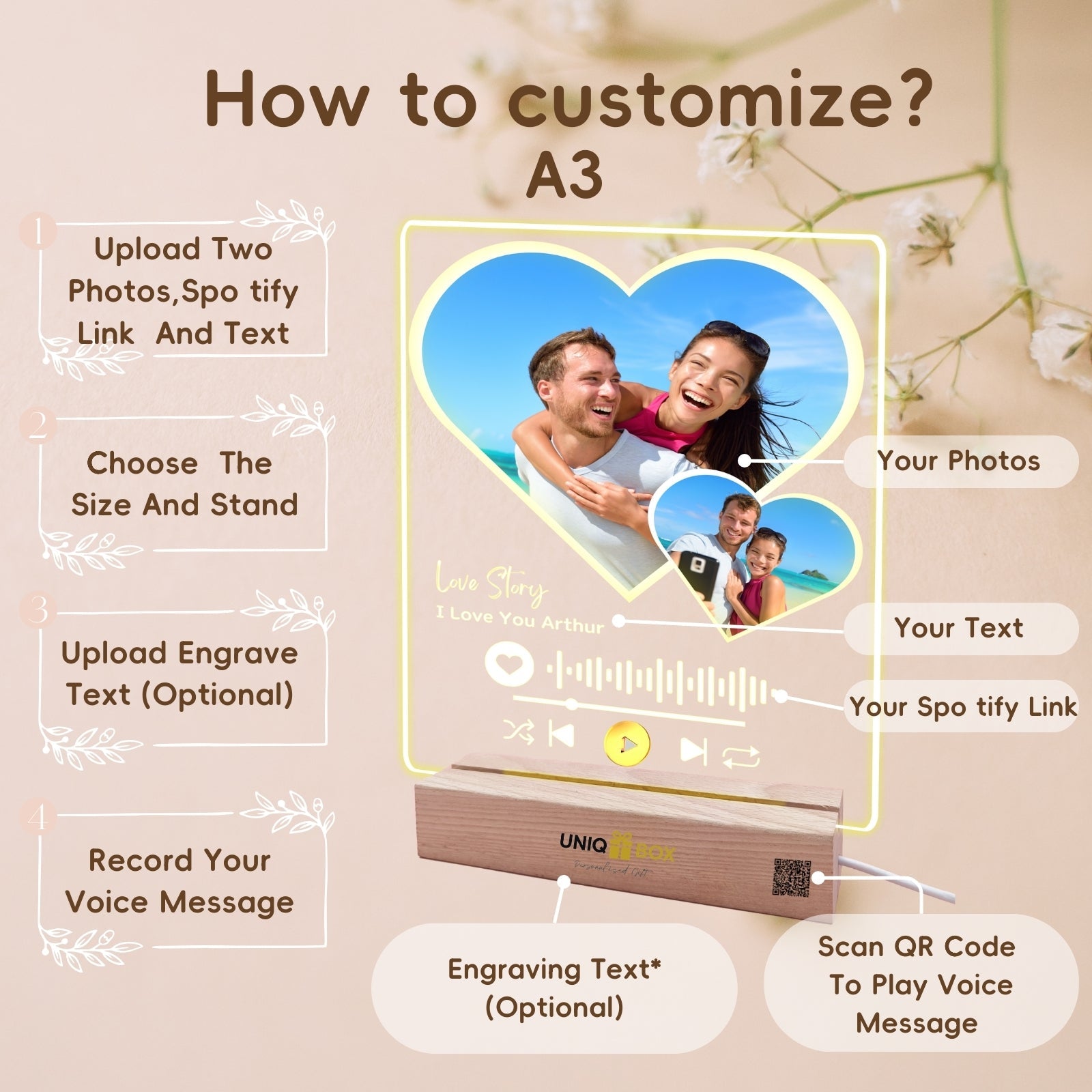 Gifts for Couple, Personalised Spotify Plaque Heart Photo Frame,Anniversary Wedding Gifts for Couples, Custom Music Picture Plaque Birthday Gift for Husband Girlfriend Boyfriend - uniqicon