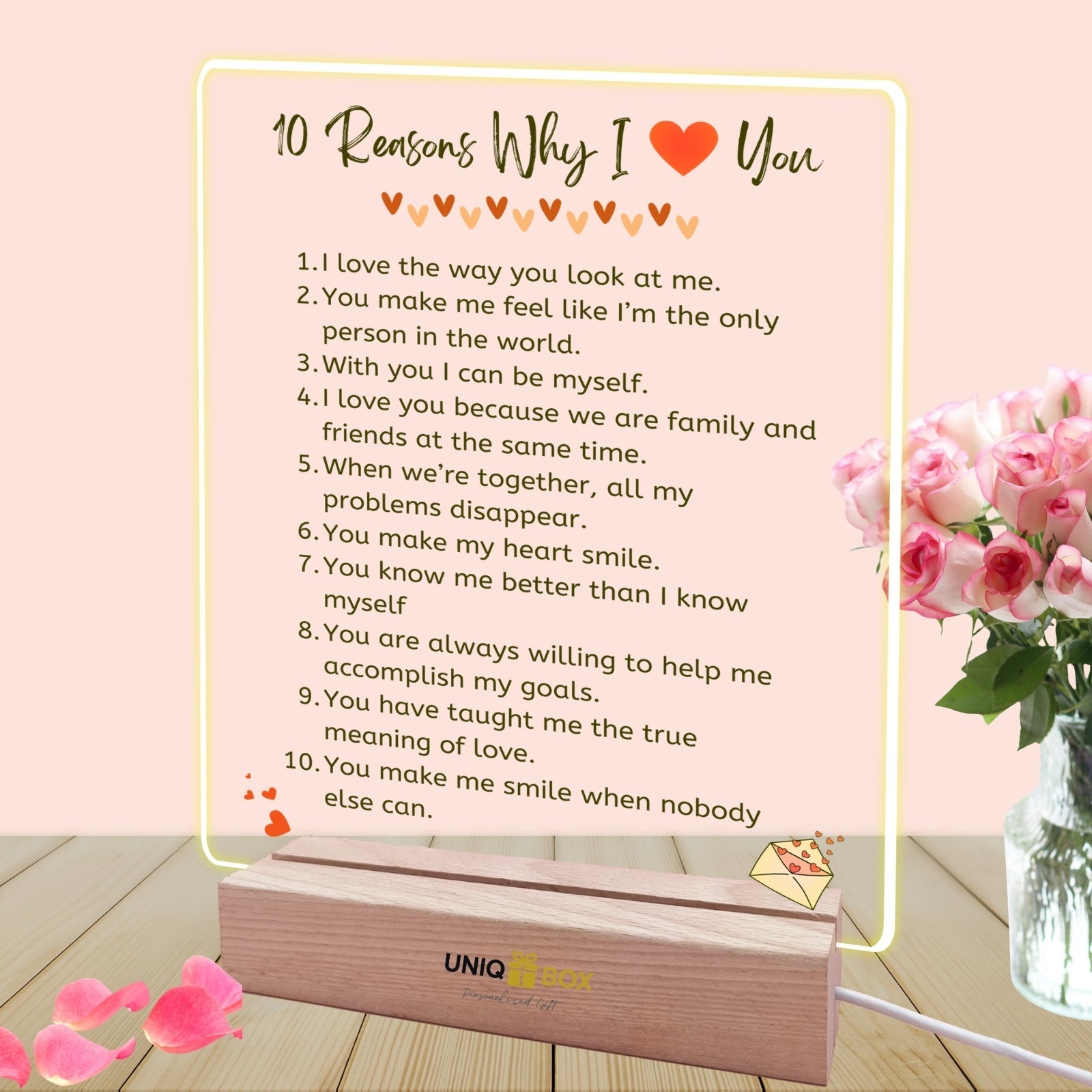 I Love You Gifts for Him Her, Personalised Reasons Why I Love You Acrylic Plaque with LED Light,Anniversary Romantic Gifts for Couple, Sentimental Birthday Gift for Boyfriend Girlfriend Husband Wife - uniqicon