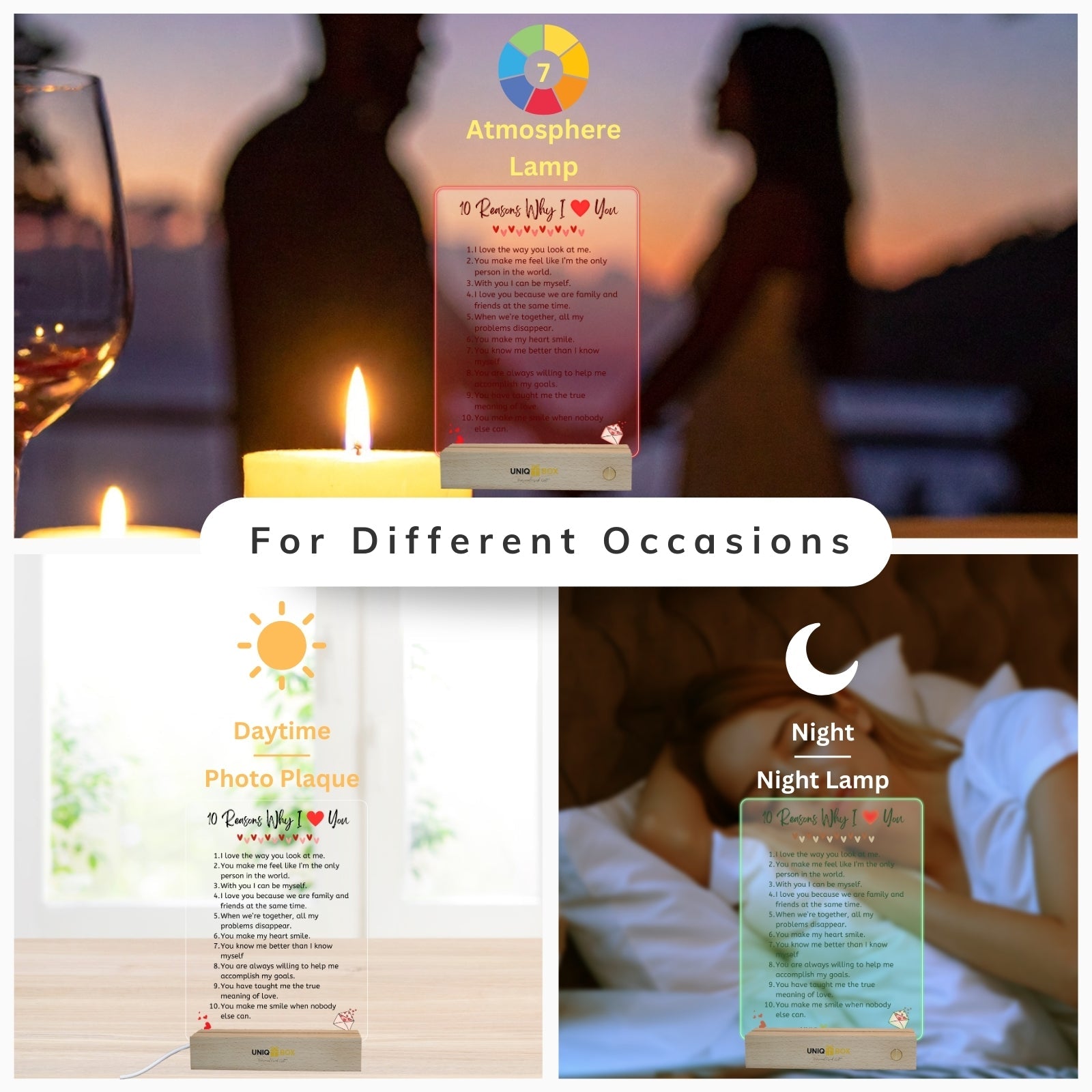 I Love You Gifts for Him Her, Personalised Reasons Why I Love You Acrylic Plaque with LED Light,Anniversary Romantic Gifts for Couple, Sentimental Birthday Gift for Boyfriend Girlfriend Husband Wife - uniqicon