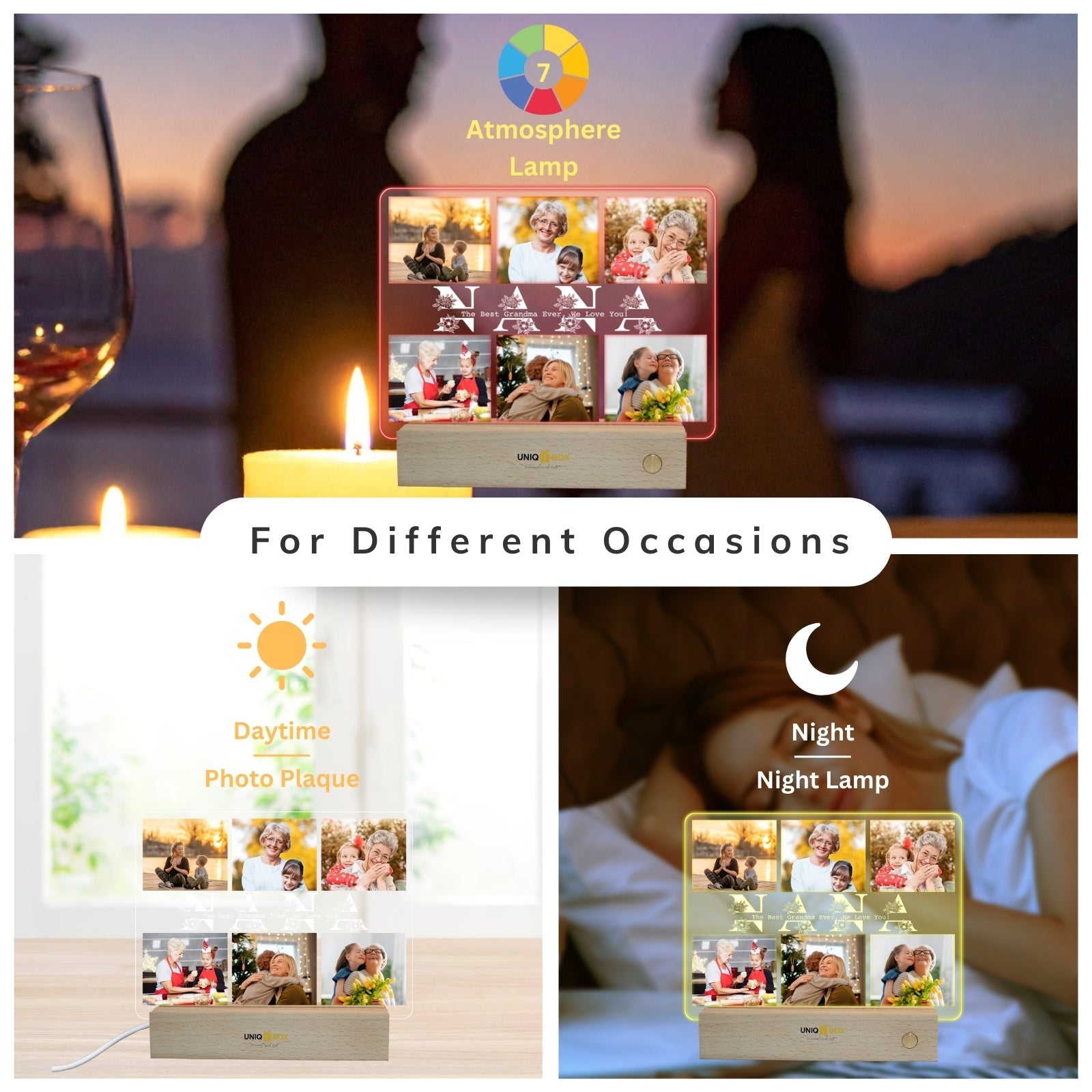 Mothers Day Gifts for Nana,Personalised Picture Photo Frames,Multiple Pictures Presents On Her Birthday Frame Gift,Unique Great Decorations for Nanny Women Who Have Everything - uniqicon
