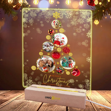 Personalised Christmas Tree Photo Frame, Light Up Acrylic Plaque with Multiple Family Photo for Dad Daddy Mum Nan from Son Duaghter,Customised Pictures Lights Gifts for Best Friend Women Men Him Her - uniqicon