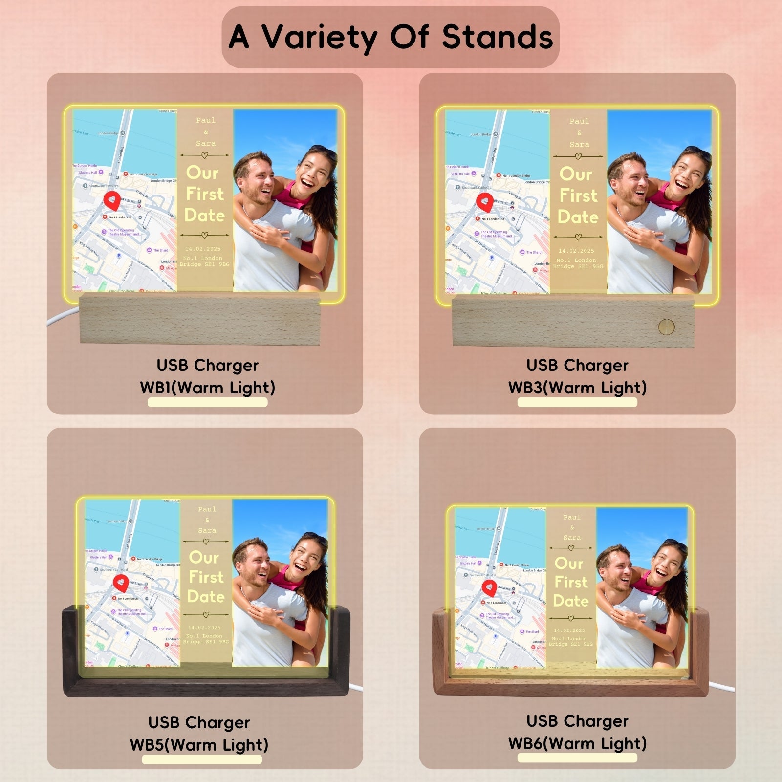 Personalised LED Photo Frame Our First Date Map, Valentine Wedding Gifts Romantic for Couples,Long Distance Relationship Gift for Her Him Boyfriend Girlfriend, Unique Couples Decor - uniqicon