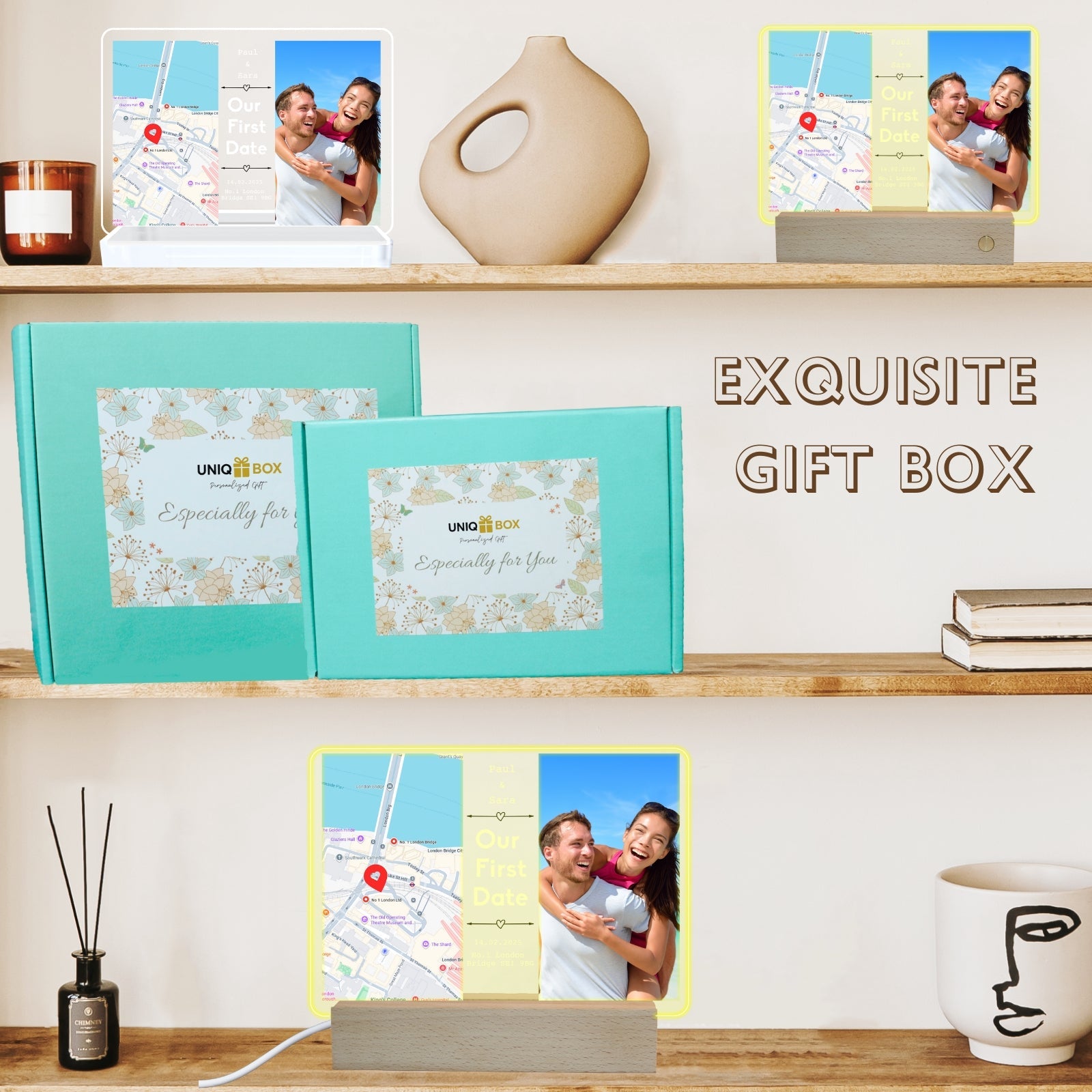 Personalised LED Photo Frame Our First Date Map, Valentine Wedding Gifts Romantic for Couples,Long Distance Relationship Gift for Her Him Boyfriend Girlfriend, Unique Couples Decor - uniqicon