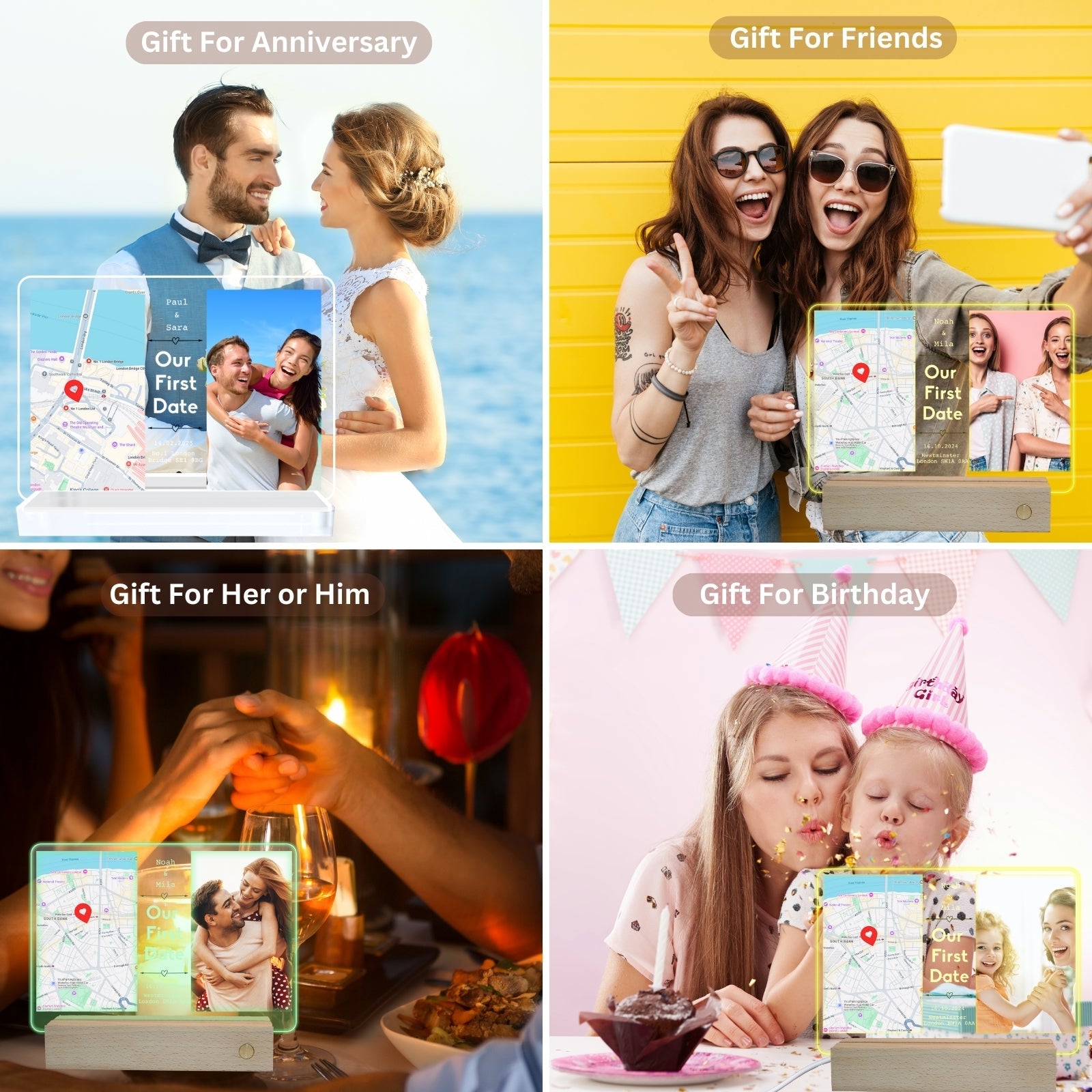 Personalised LED Photo Frame Our First Date Map, Valentine Wedding Gifts Romantic for Couples,Long Distance Relationship Gift for Her Him Boyfriend Girlfriend, Unique Couples Decor - uniqicon