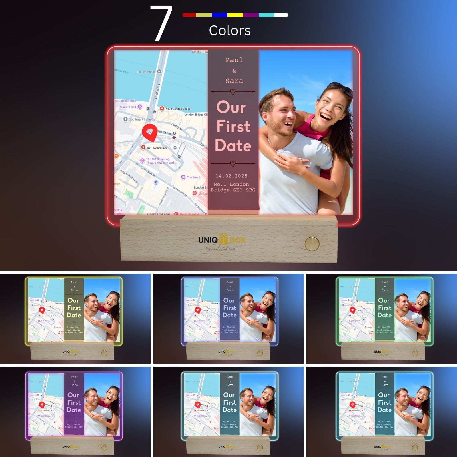 Personalised LED Photo Frame Our First Date Map, Valentine Wedding Gifts Romantic for Couples,Long Distance Relationship Gift for Her Him Boyfriend Girlfriend, Unique Couples Decor - uniqicon