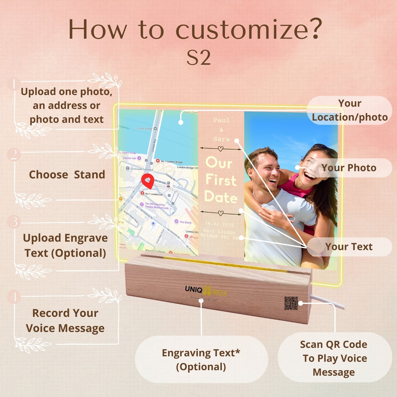 Personalised LED Photo Frame Our First Date Map, Valentine Wedding Gifts Romantic for Couples,Long Distance Relationship Gift for Her Him Boyfriend Girlfriend, Unique Couples Decor - uniqicon