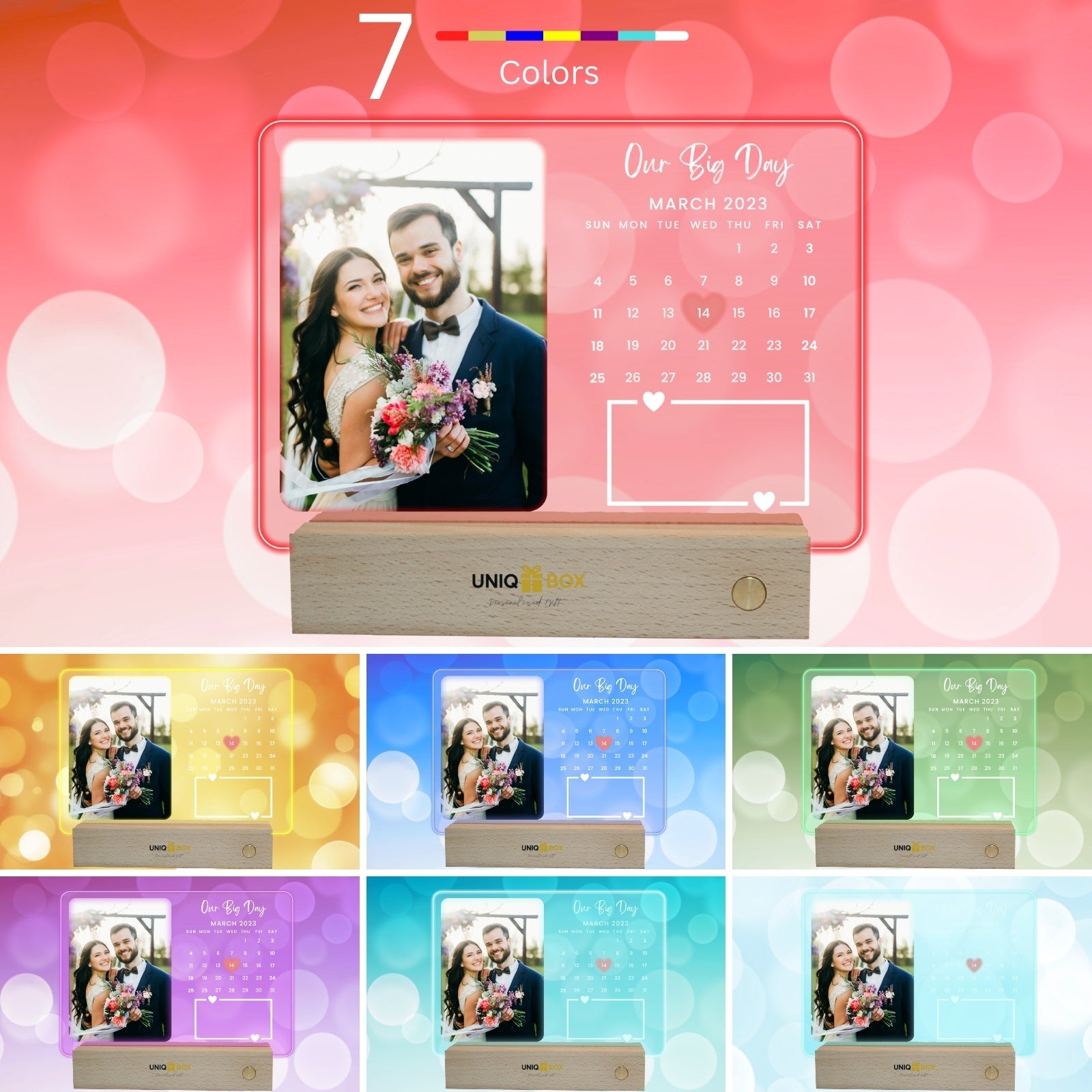 Personalised LED Photo Frame with Calendar for Our Big Day，Wedding Anniversary Romantic Gifts for Her Him Couples Soulmate,Valentines Day Long Distance Relationship Engagement Gift,I Love You Decor - uniqicon