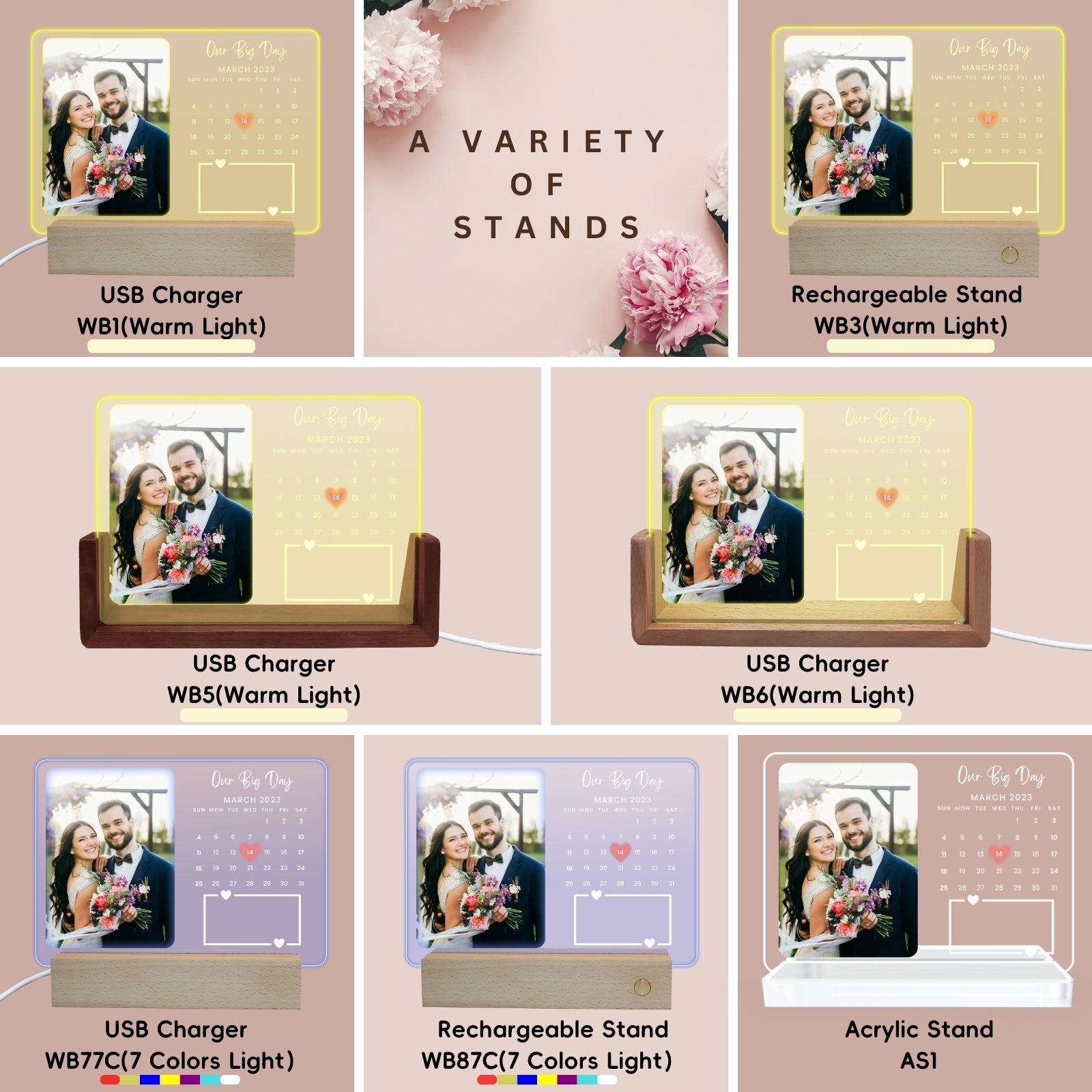 Personalised LED Photo Frame with Calendar for Our Big Day，Wedding Anniversary Romantic Gifts for Her Him Couples Soulmate,Valentines Day Long Distance Relationship Engagement Gift,I Love You Decor - uniqicon