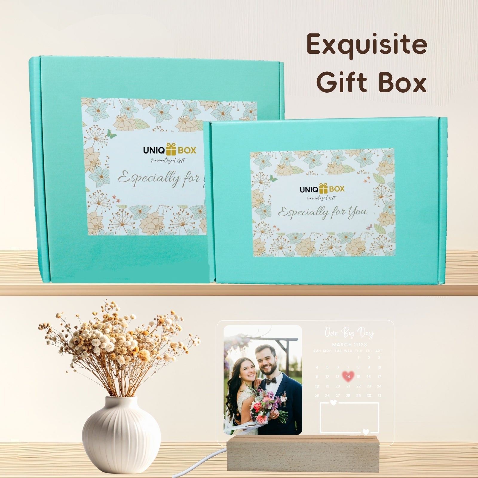 Personalised LED Photo Frame with Calendar for Our Big Day，Wedding Anniversary Romantic Gifts for Her Him Couples Soulmate,Valentines Day Long Distance Relationship Engagement Gift,I Love You Decor - uniqicon