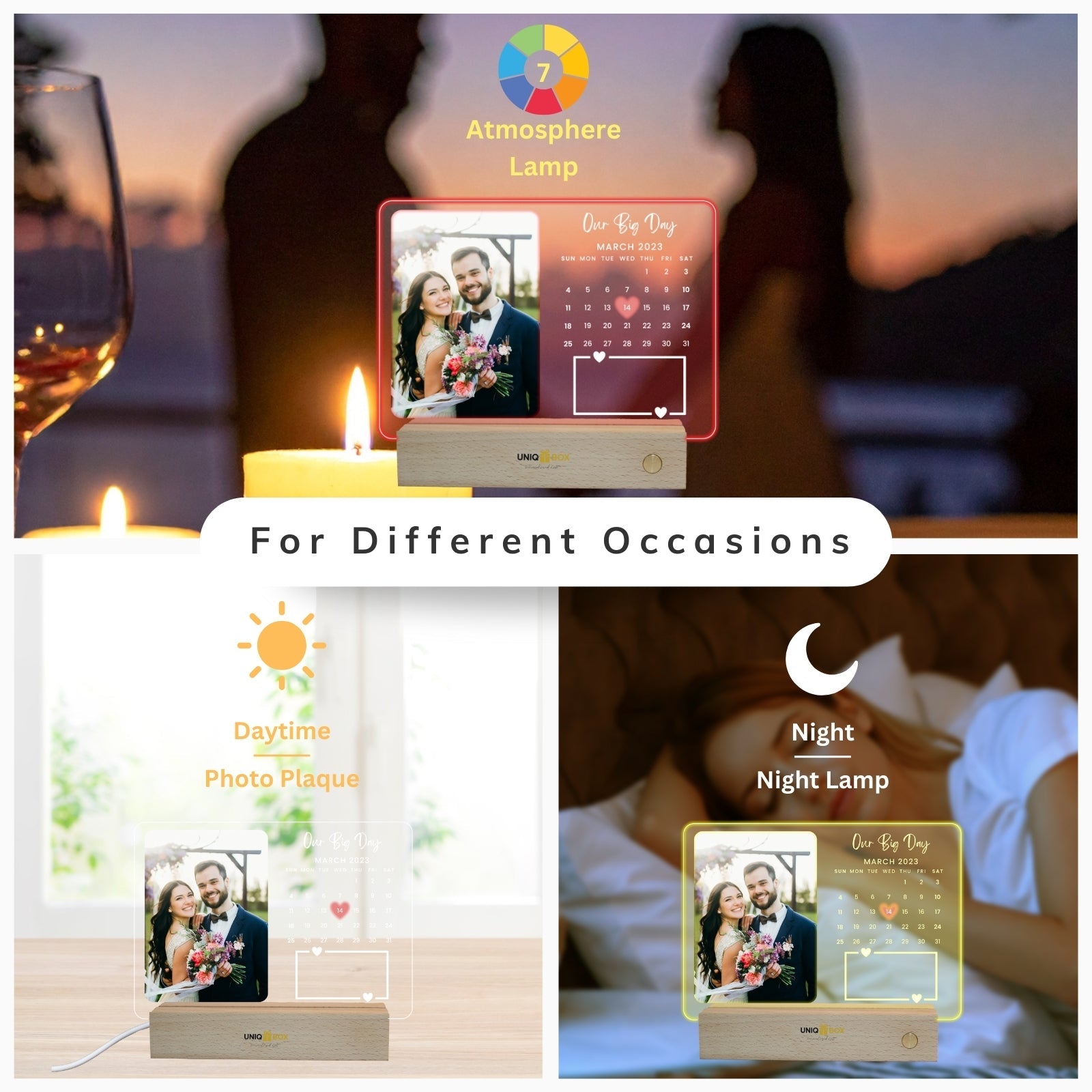 Personalised LED Photo Frame with Calendar for Our Big Day，Wedding Anniversary Romantic Gifts for Her Him Couples Soulmate,Valentines Day Long Distance Relationship Engagement Gift,I Love You Decor - uniqicon
