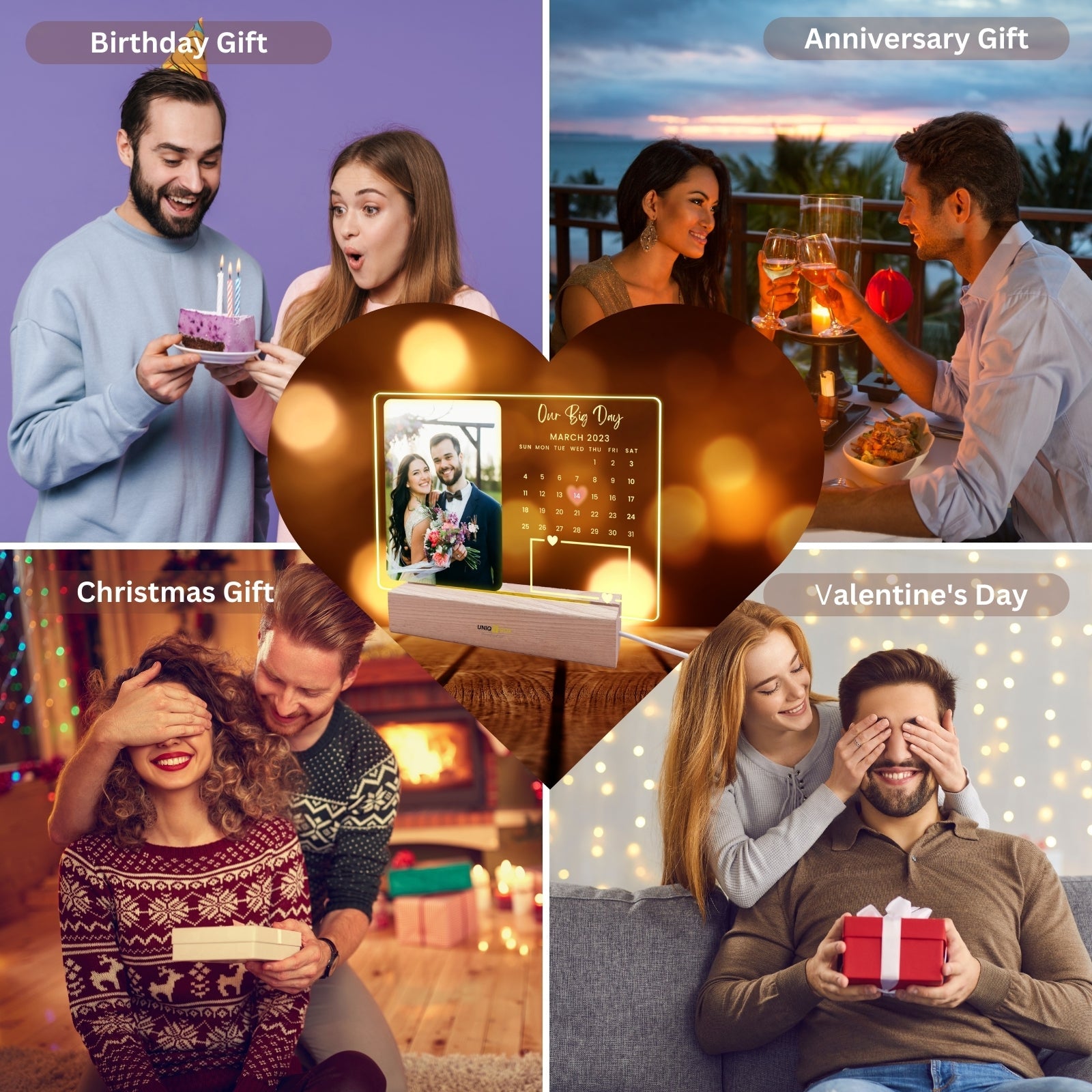 Personalised LED Photo Frame with Calendar for Our Big Day，Wedding Anniversary Romantic Gifts for Her Him Couples Soulmate,Valentines Day Long Distance Relationship Engagement Gift,I Love You Decor - uniqicon