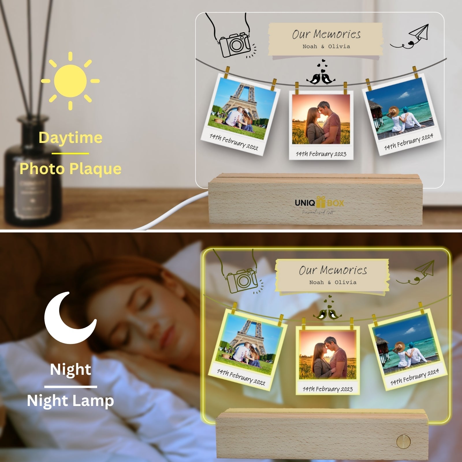 Personalised LED Photo Frame with Every Important Moment, Couples Valentine Anniversary Wedding Engagement Gift for Him Her Husband Wife Boyfriend Girlfriend, Romantic Soulmate Present Unique Decor - uniqicon