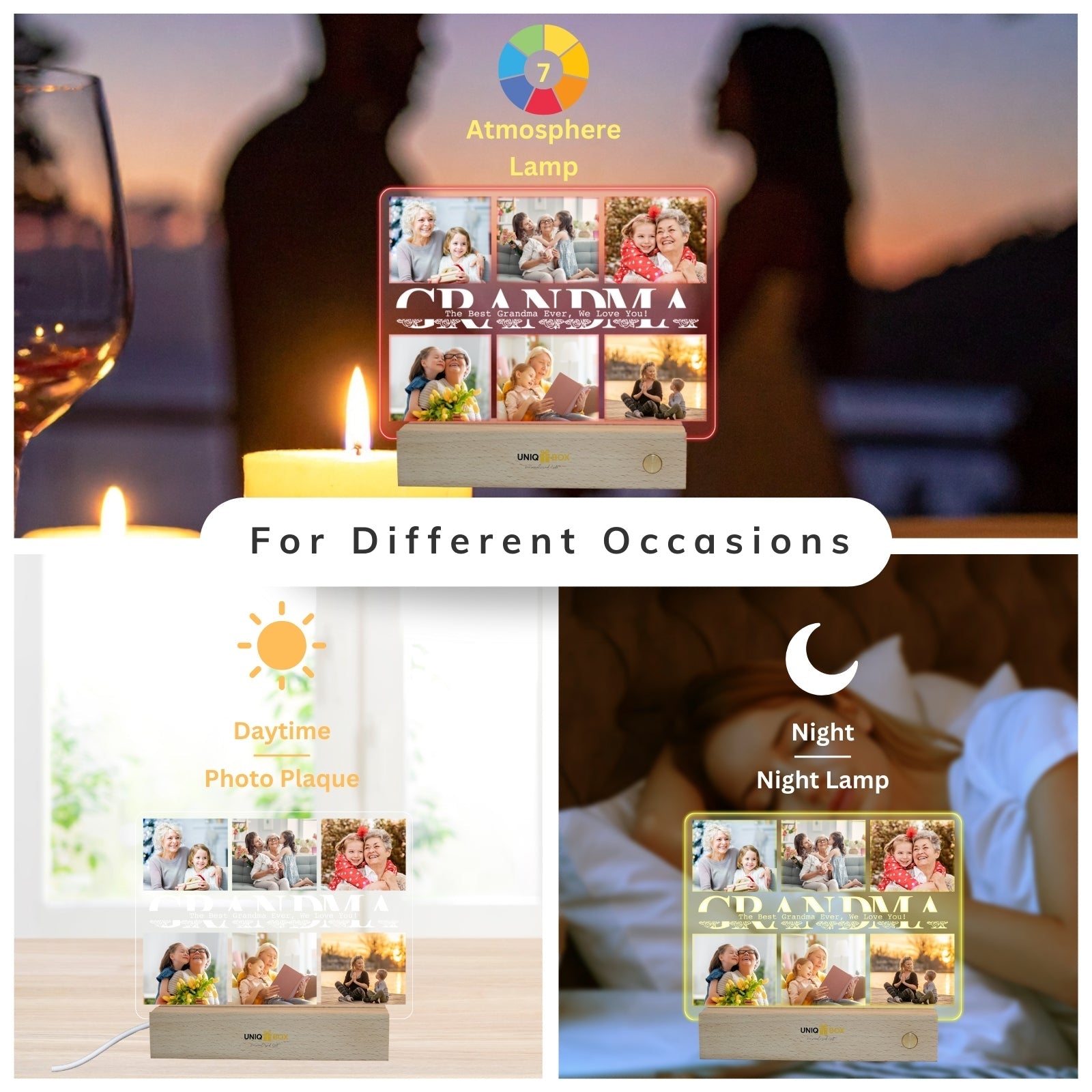 Personalised Mothers Day Gift for Grandma,Best Grandma Gifts from Grandkids,Custom Multiple Pictures Plaque,Christmas Birthday Present for Nana Nanny Nan Women Who Have Everything - uniqicon