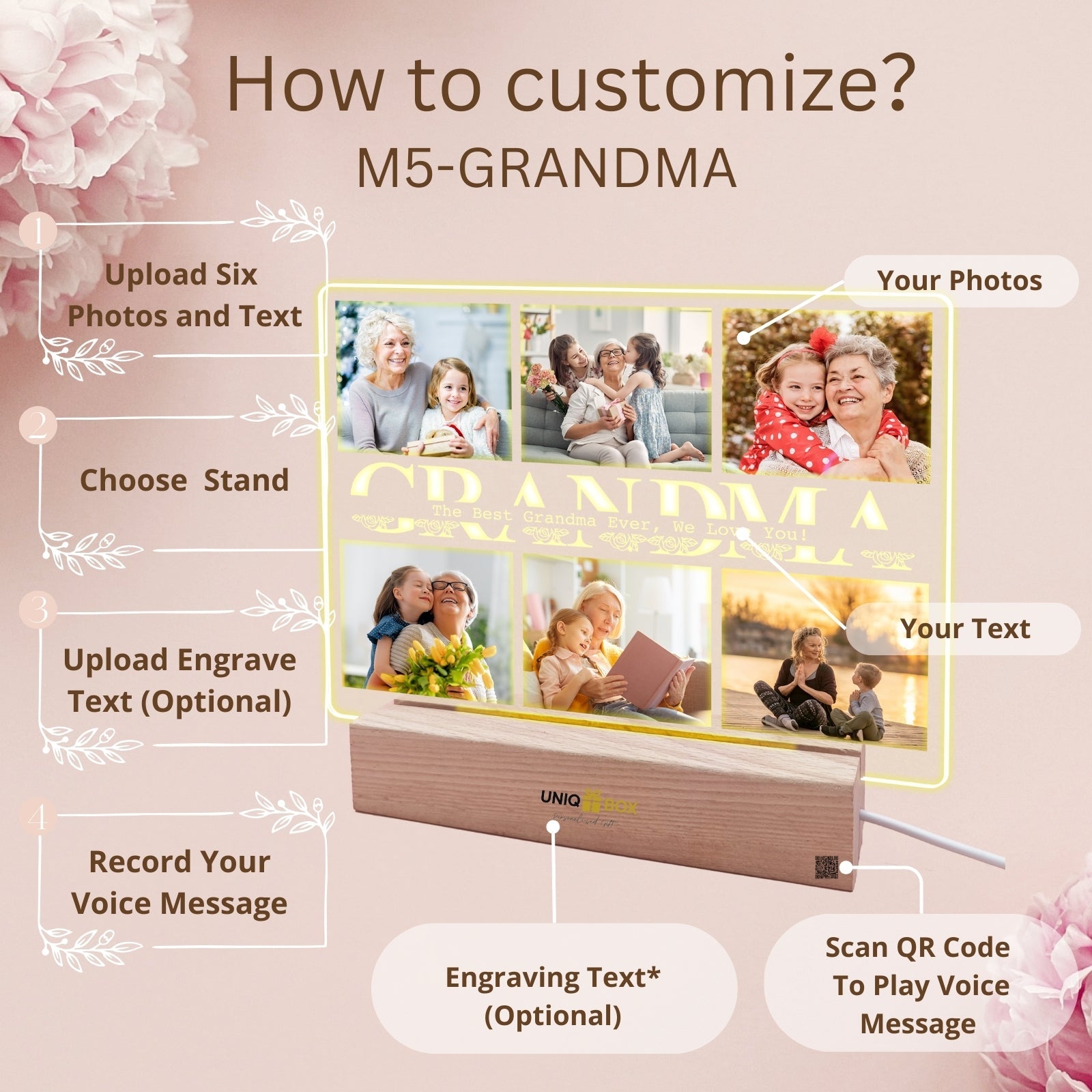 Personalised Mothers Day Gift for Grandma,Best Grandma Gifts from Grandkids,Custom Multiple Pictures Plaque,Christmas Birthday Present for Nana Nanny Nan Women Who Have Everything - uniqicon