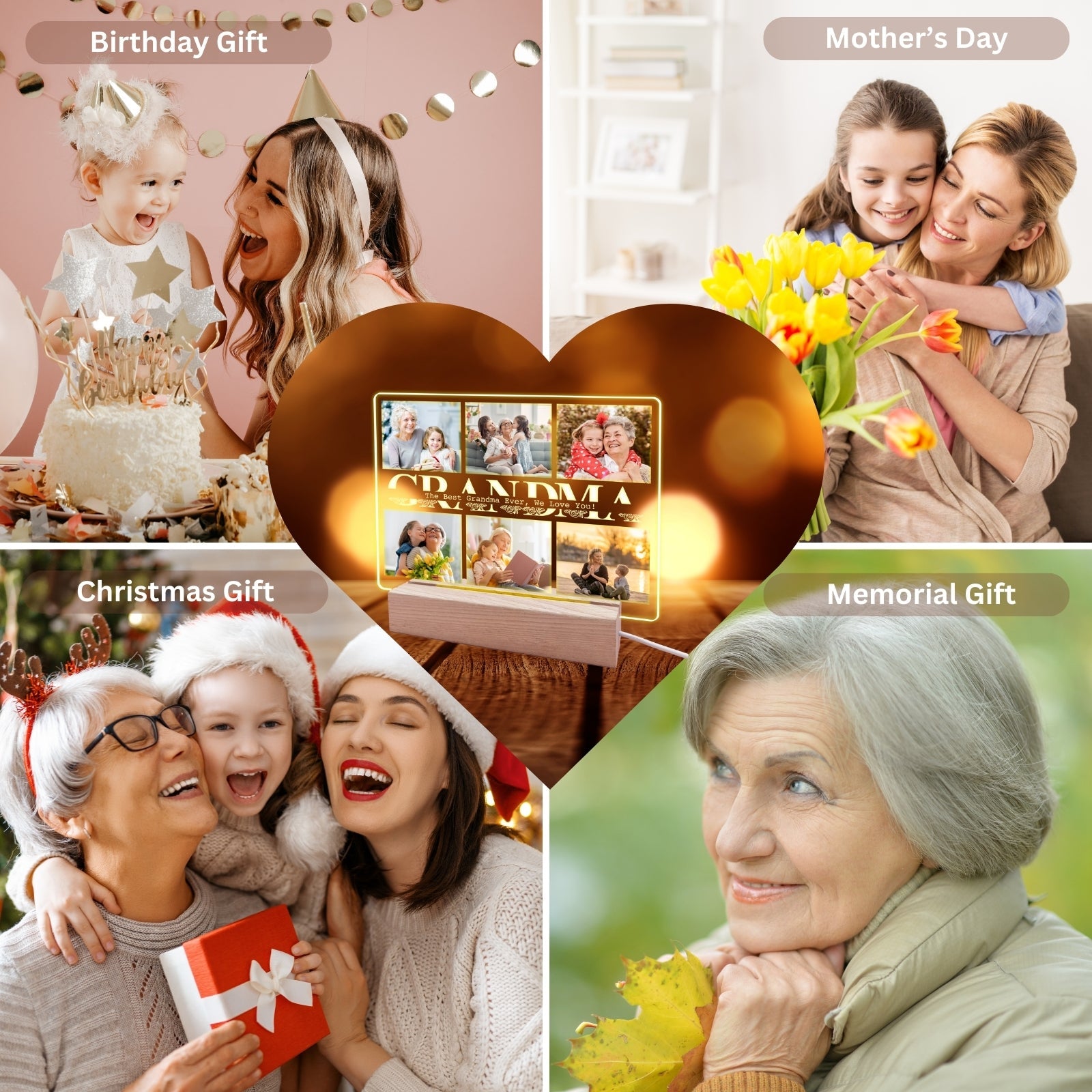 Personalised Mothers Day Gift for Grandma,Best Grandma Gifts from Grandkids,Custom Multiple Pictures Plaque,Christmas Birthday Present for Nana Nanny Nan Women Who Have Everything - uniqicon