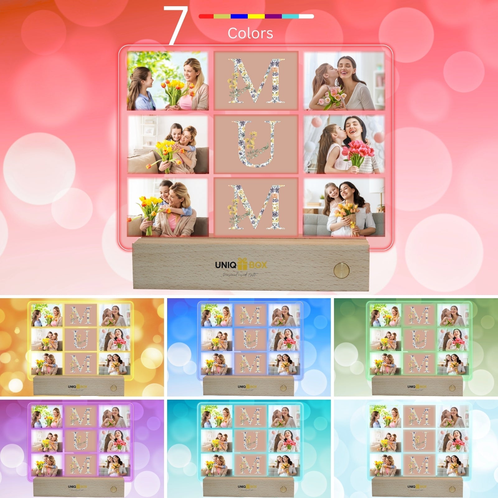 Personalised Mothers Day Gifts with Photo Frame for Best Mum,Presents for Mother In Law On Her Birthday,Customised Multiple Picture Decorations Gift for Step Mums from Kids - uniqicon
