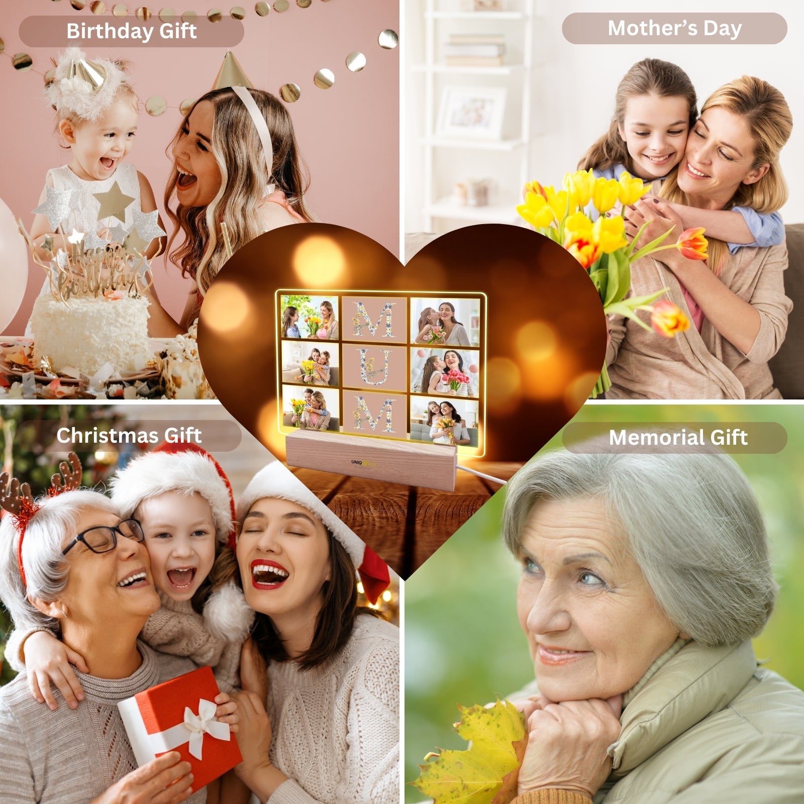 Personalised Mothers Day Gifts with Photo Frame for Best Mum,Presents for Mother In Law On Her Birthday,Customised Multiple Picture Decorations Gift for Step Mums from Kids - uniqicon