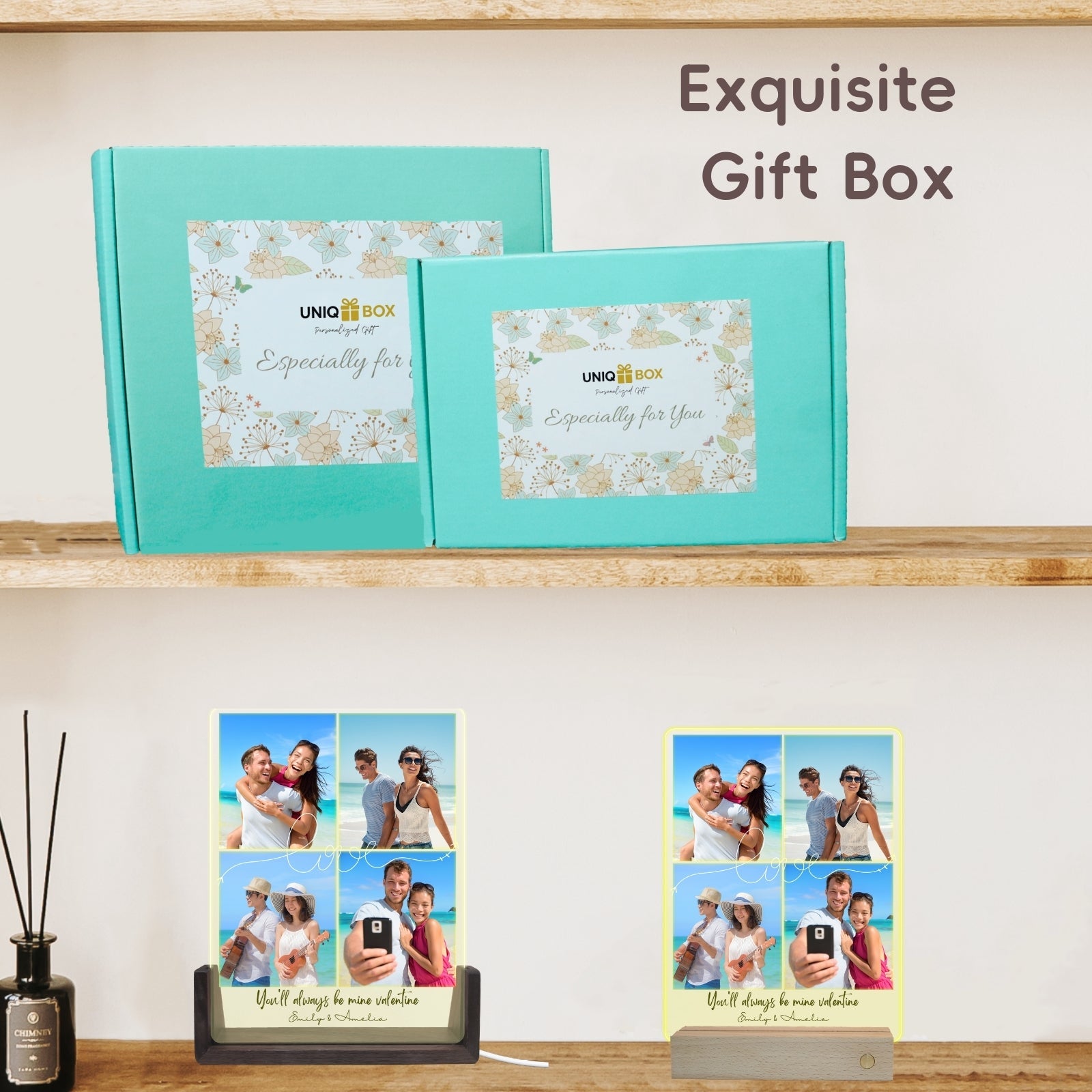 Personalised Multiple Photo Frame Collage,Gifts for Couple, Custom Picture Plaque LED Light, Anniversary Valentines Gift for Him Her, Couples Wedding Gift Husband Wife - uniqicon