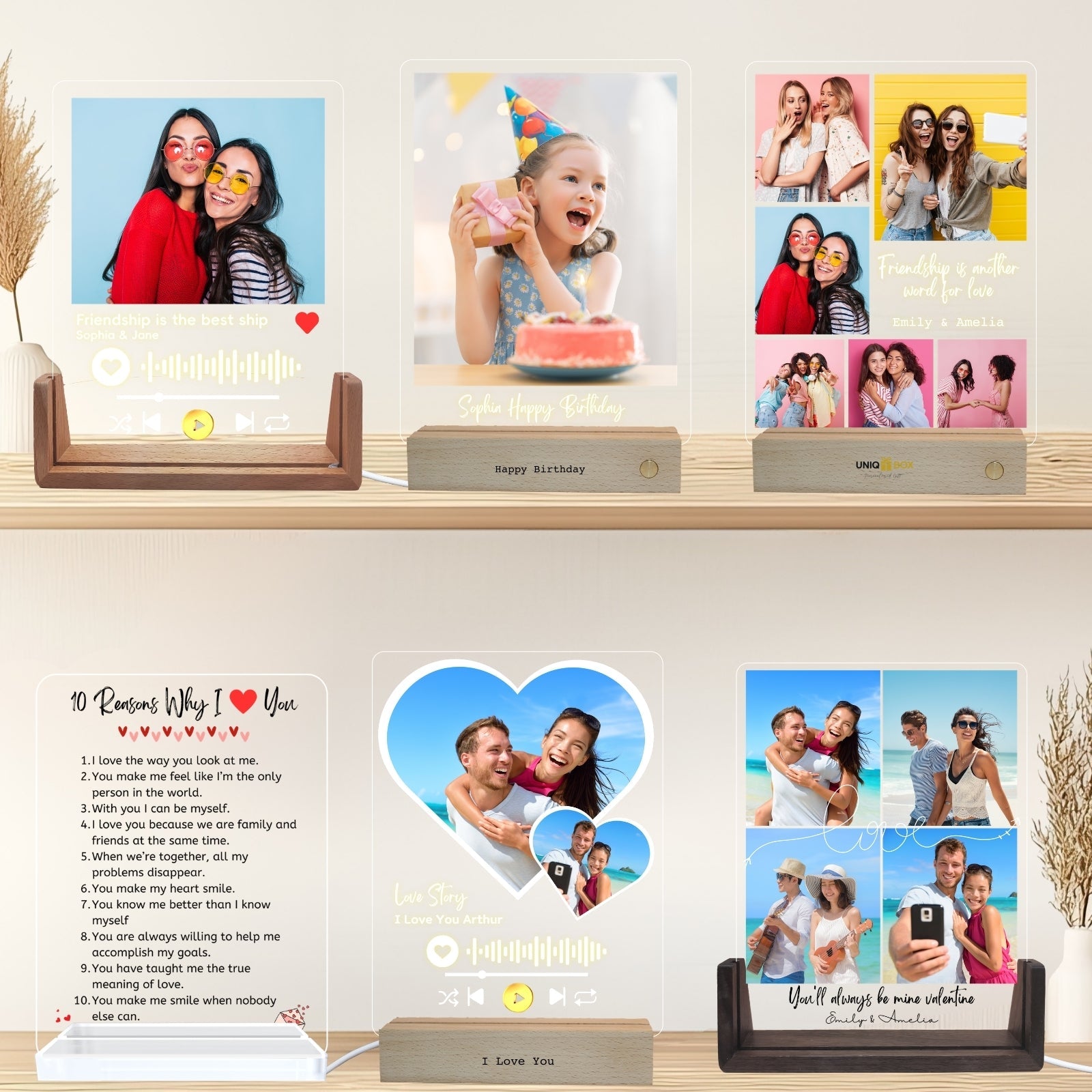 Personalised Multiple Photo Frame Collage,Gifts for Couple, Custom Picture Plaque LED Light, Anniversary Valentines Gift for Him Her, Couples Wedding Gift Husband Wife - uniqicon