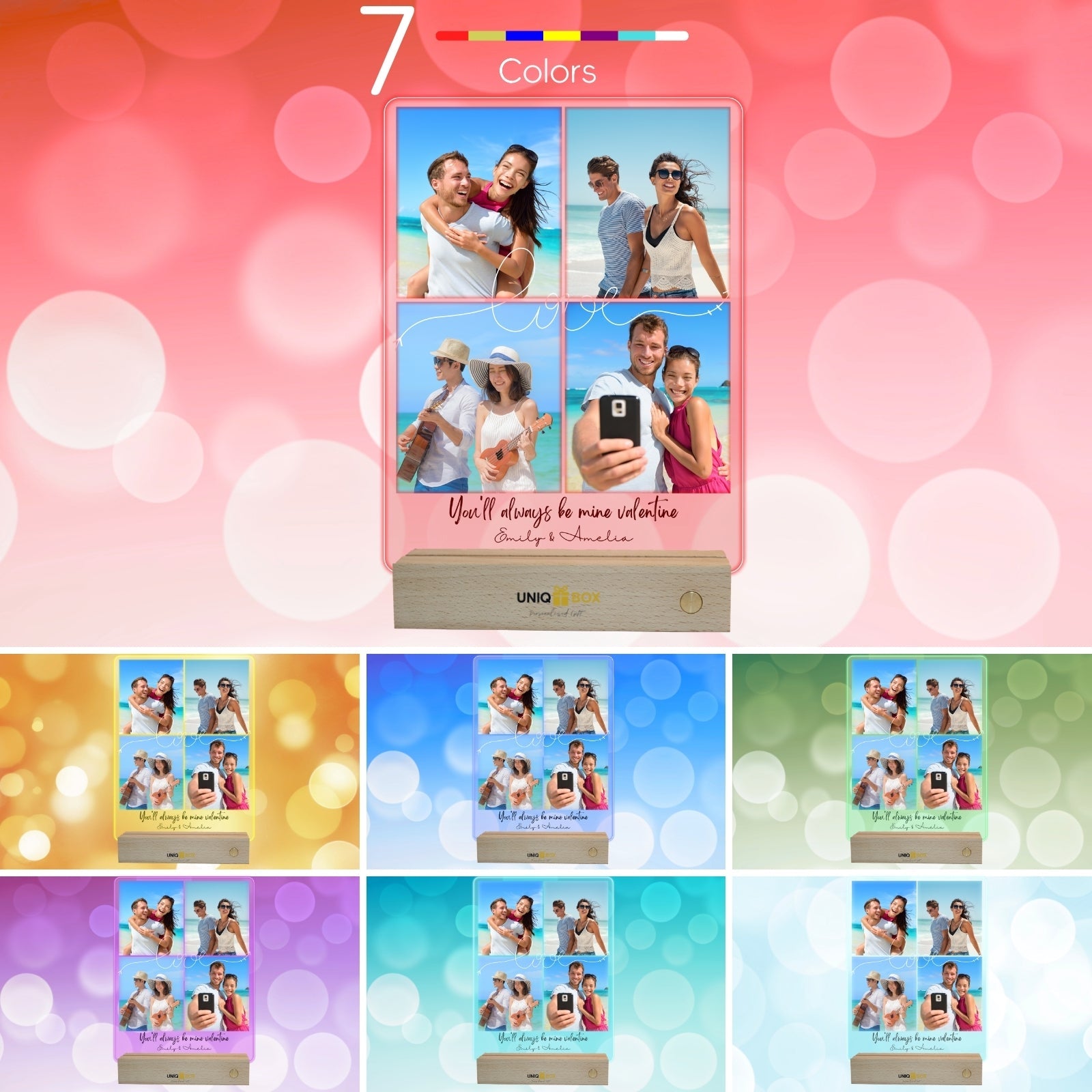 Personalised Multiple Photo Frame Collage,Gifts for Couple, Custom Picture Plaque LED Light, Anniversary Valentines Gift for Him Her, Couples Wedding Gift Husband Wife - uniqicon